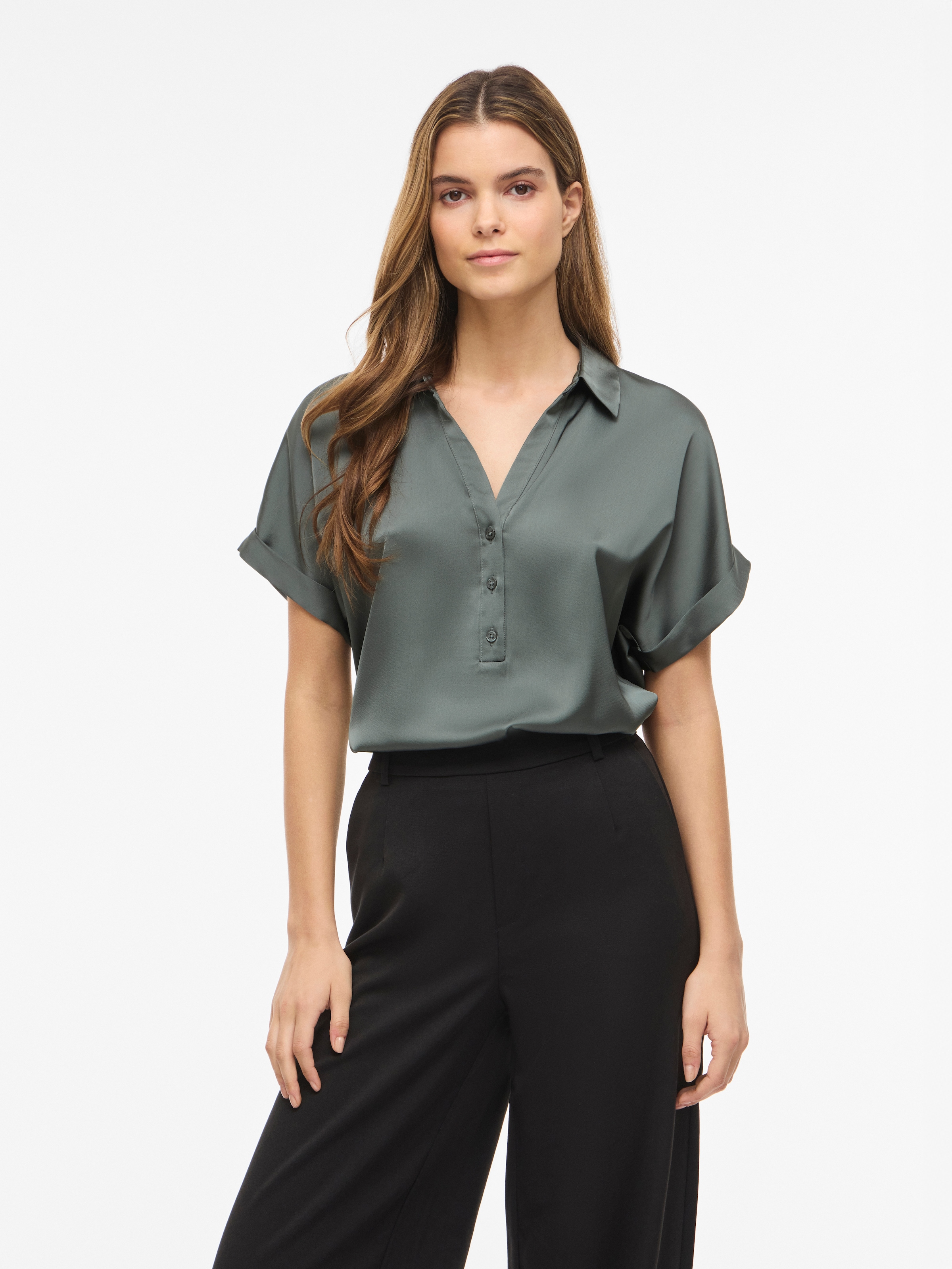 Vila Kurzarmbluse "Vienna Ravenna S/S Top - Noos" Kunstfaser, Regular Fit
