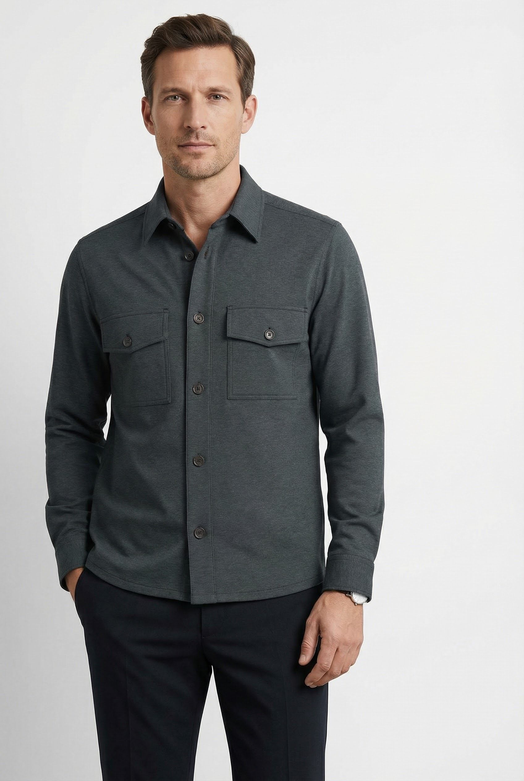 OLYMP Overshirt, Leinen, Modern Fit, Kentkragen