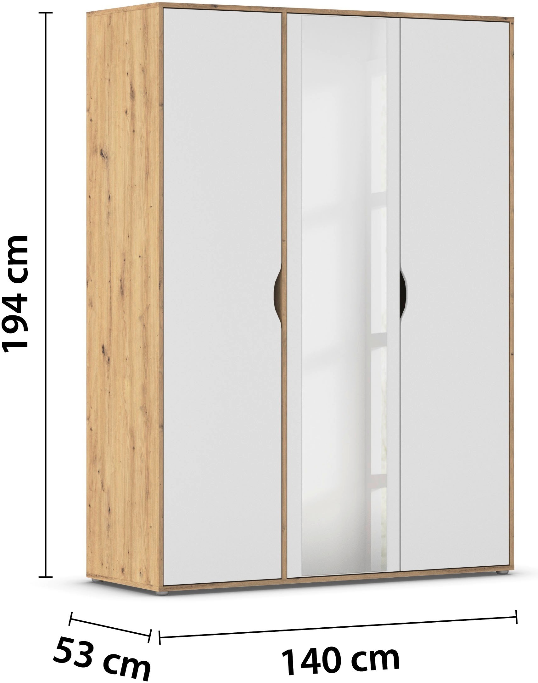 rauch Drehtürenschrank »Kleiderschrank Schrank Garderobe Wäscheschrank NARAI mit Spiegel«, (in 3 verschiedenen Ausstattungen BASIC/CLASSIC/PREMIUM), Griffausfräsungen für eine grifflose Optik TOPSELLER MADE IN GERMANY