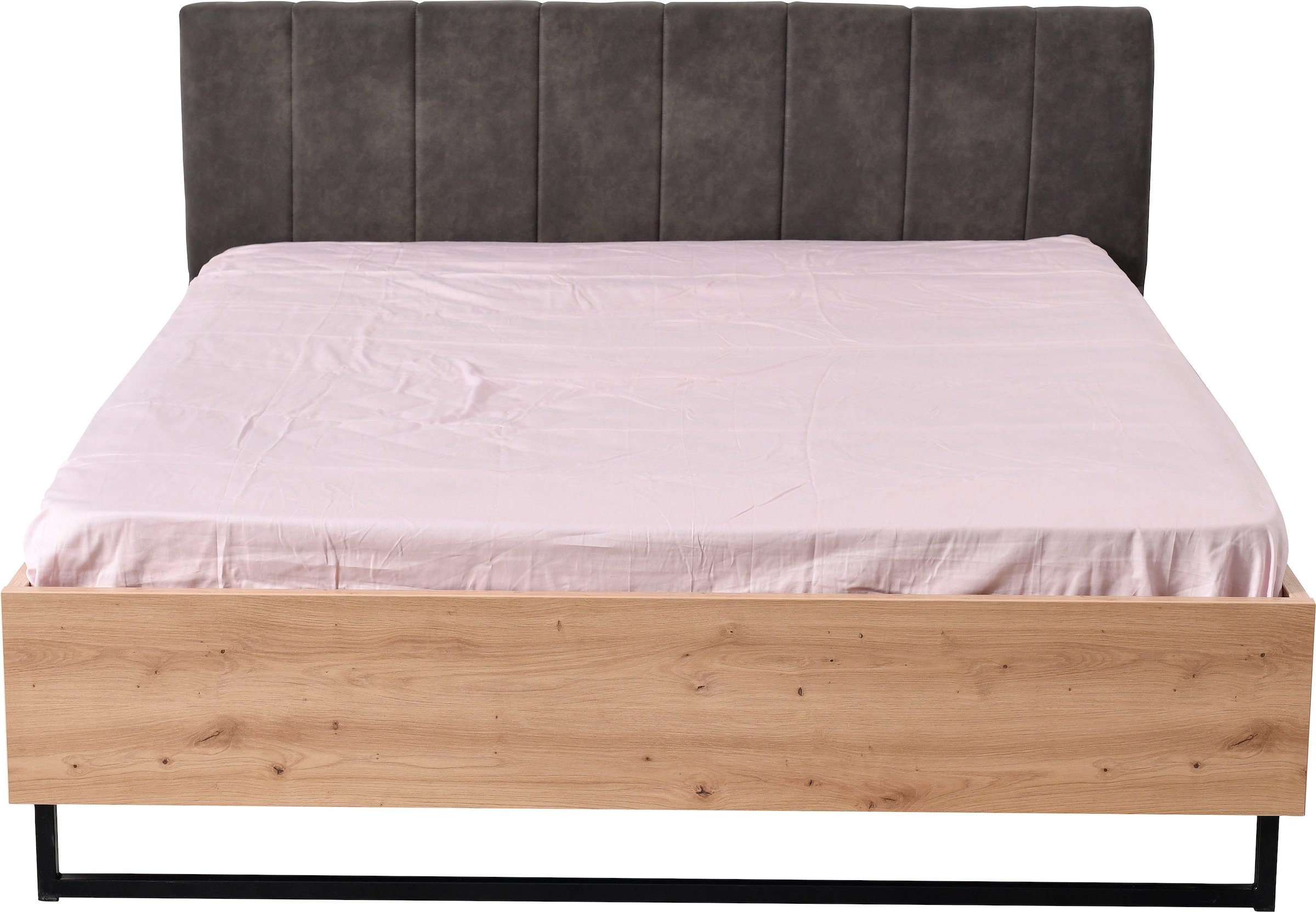 INOSIGN Bettgestell »Sardinia, FSC-zertifizierter Holzwerkstoff«, mit gepolstertem Kopfteil, Metallfuß in Kufenform, 160 oder 180x200cm