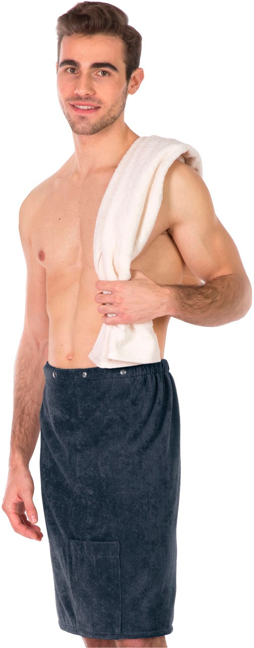 Sarong, L:60cm, grau, FRAMSOHN FROTTIER, Frottier, Hausmäntel, "Saunakilt Herren", hergestellt in Österreich, Dehnbund & Druckknöpfe variabel