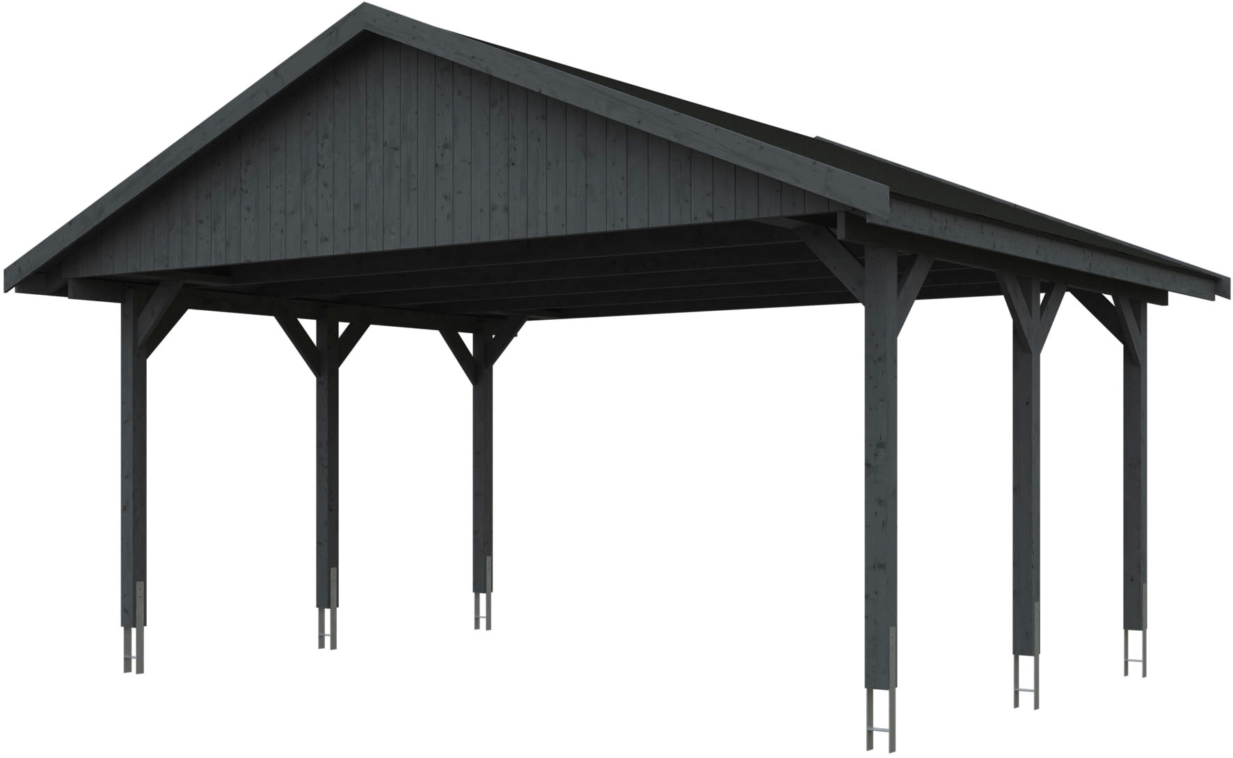Skanholz Doppelcarport "Wallgau" Massivholz 530 cm Schiefergrau mit schwarzen Dachschindeln
