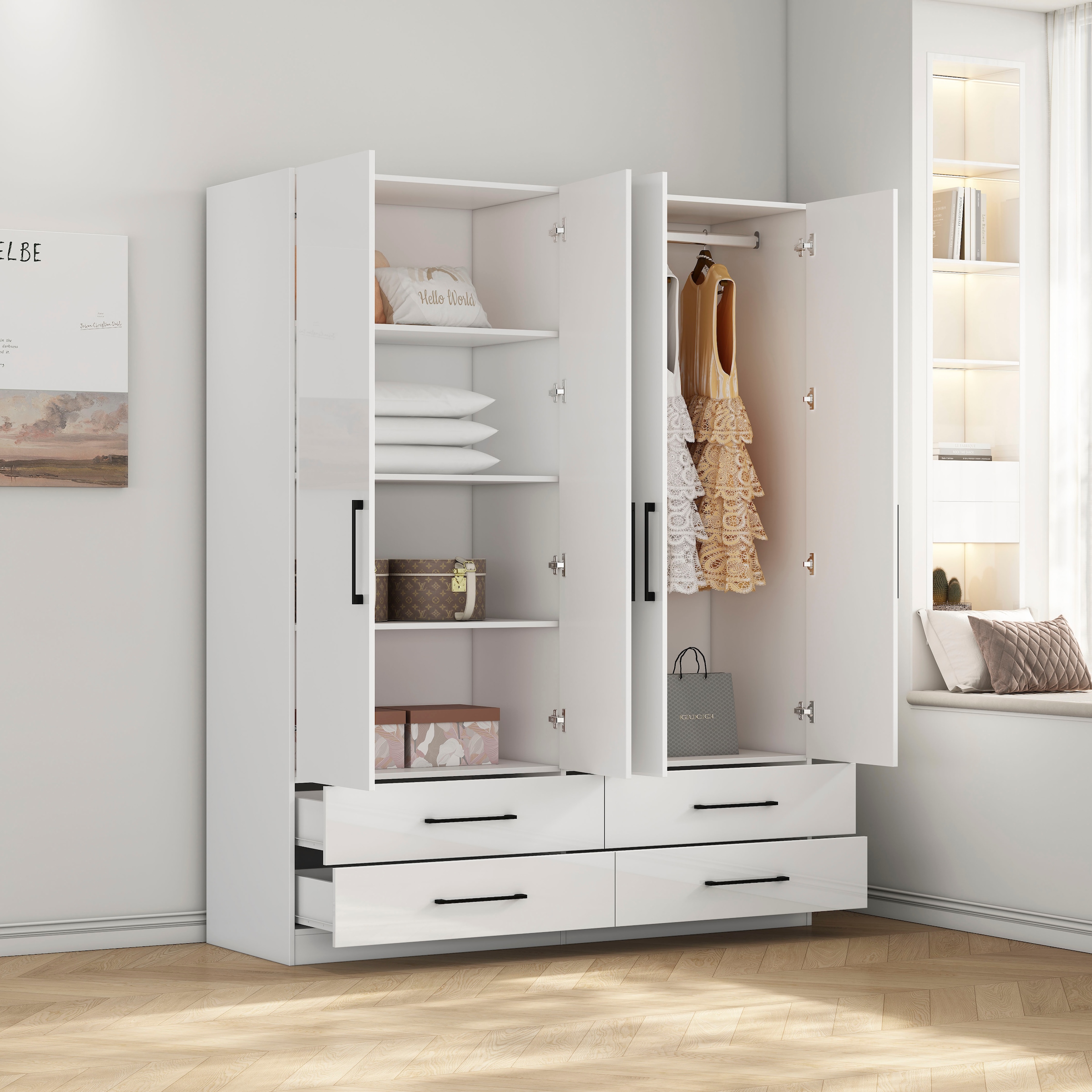 OTTO home Kleiderschrank »Sylt Schlafzimmerschrank Bestseller mit hochglänzenden Fronten«, (Drehtürenschrank mit 4 Schubladen und 4 Türen), Schrank in Breite 160 mit viel Stauraum