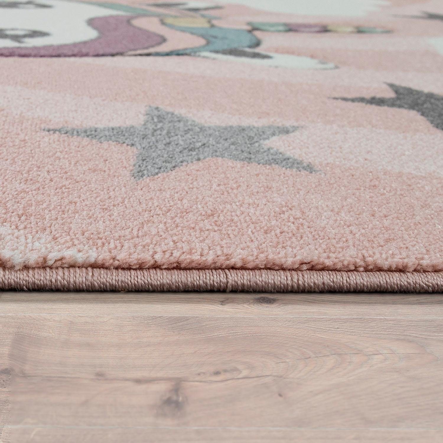 Paco Home Kinderteppich »Cosmo 395«, rechteckig, 12 mm Höhe, 3D-Design, niedliches Einhorn Motiv, Pastell-Farben, Kinderzimmer