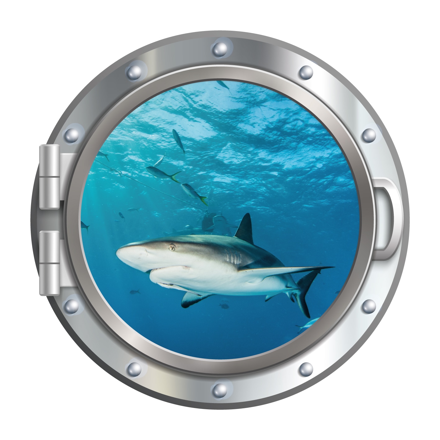 queence Wandsticker »3D Bullauge Illusion Unterwasserwelt Haifisch 40x40 cm« Selbstklebender Wanddurchbruch Unterwasser