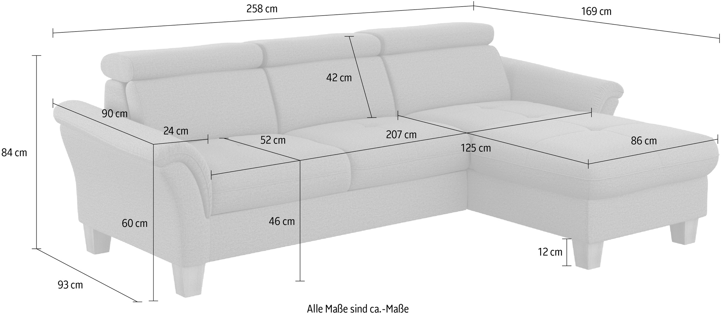 Home affaire Ecksofa »Lindgren L-Form«, wahlweise mit Bett mit klappbaren Rollen, Kasten und Kopfverstellung