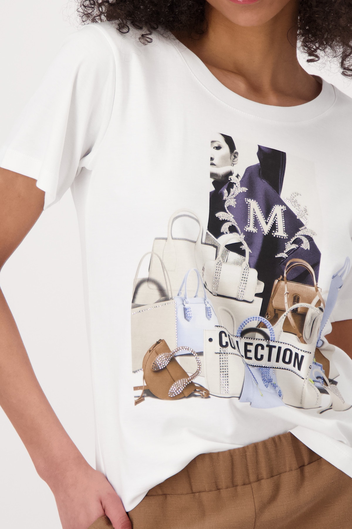 Monari Kurzarmshirt »Shirt Taschen«, mit funkelnden Strasssteinen