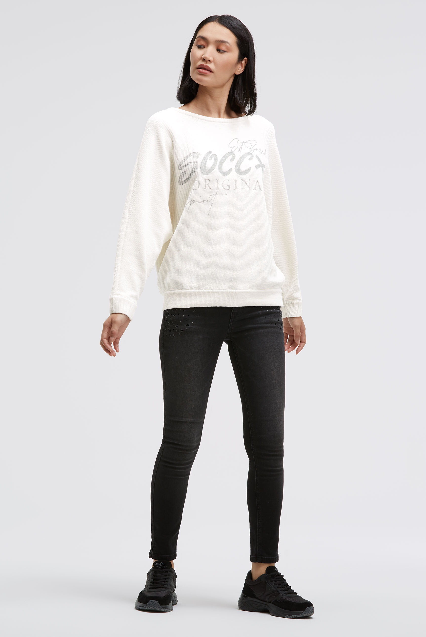 Thumbnail - SOCCX Rundhalspullover mit Fledermaus-Ärmeln