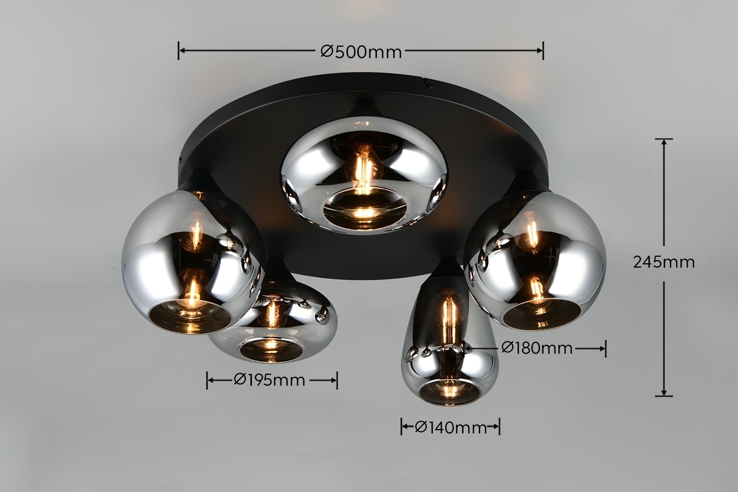 TRIO Leuchten Deckenleuchte »Lumina, Deckenlampe 5-flammig mit Glasschirm, exkl 5x E14 , max 10W« E14 1 Stk. warmweiß - kaltweiß Ø 64 cm Höhe 25 cm, spiegelnde Glas Lampenschirme in 3 modernen Formen
