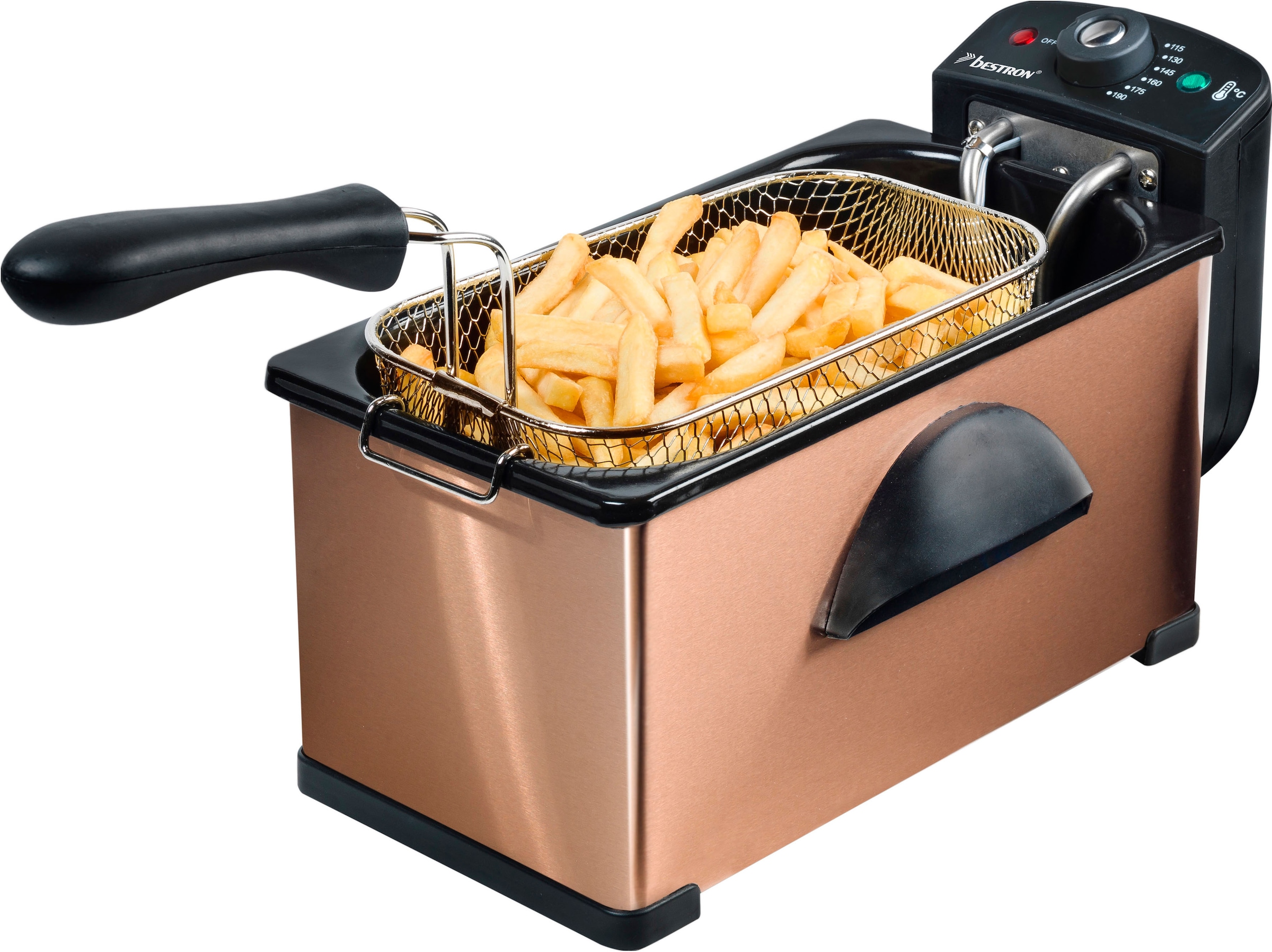 bestron Fritteuse "AF370CO", 2000 W, Fassungsvermögen 1 kg, mit Cool Zone, 3,5 Liter, Kupfer