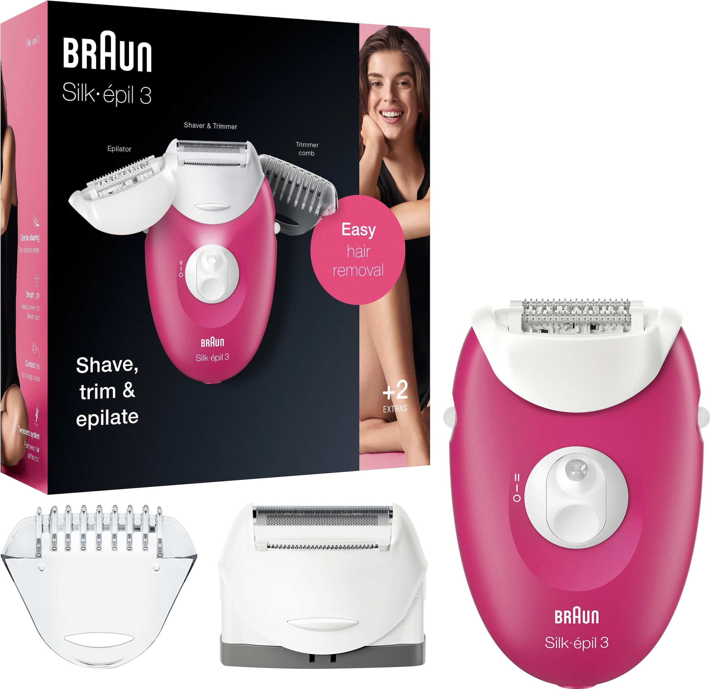 Braun Epilierer »Silk-épil 3 3-410«, 3 St. Aufsätze, kabelgebundener Epilierer mit 3 Extras