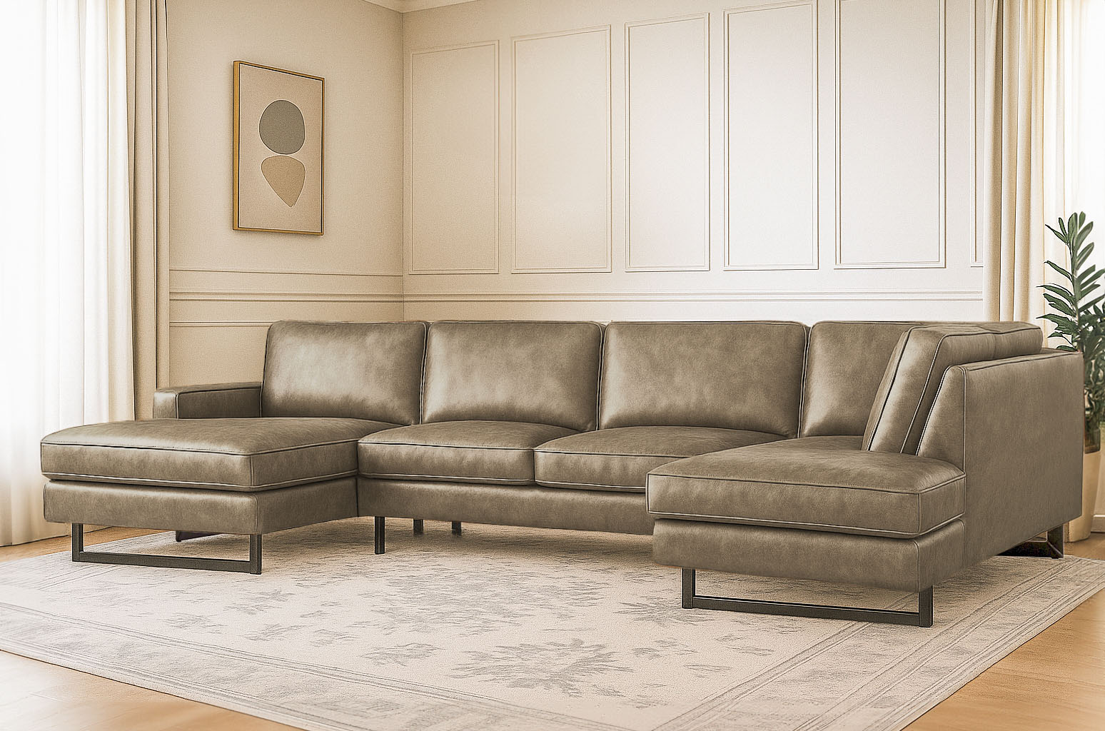 OTTO home Wohnlandschaft "Pinto, 350 cm, U-Form, XXL, mit Ottomanen" Cord, Chenille, Lederoptik, mit Keder, Metallfüße, Wellenunterfederung