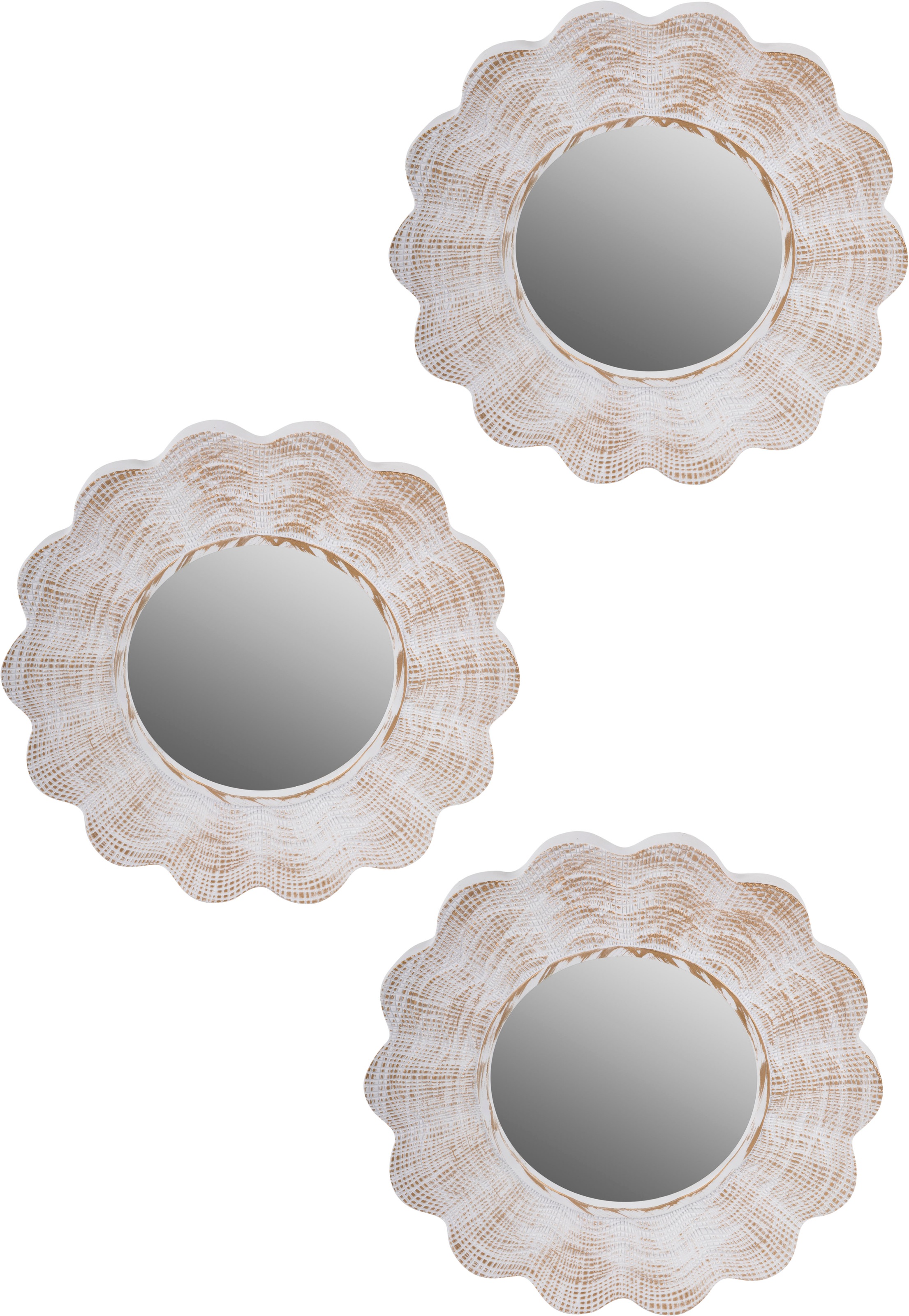 Home affaire Dekospiegel »Dahlia, weiß«, (Set, 3 St.), Wandspiegel, Wanddeko, rund, Ø 25 cm, Wohnzimmer