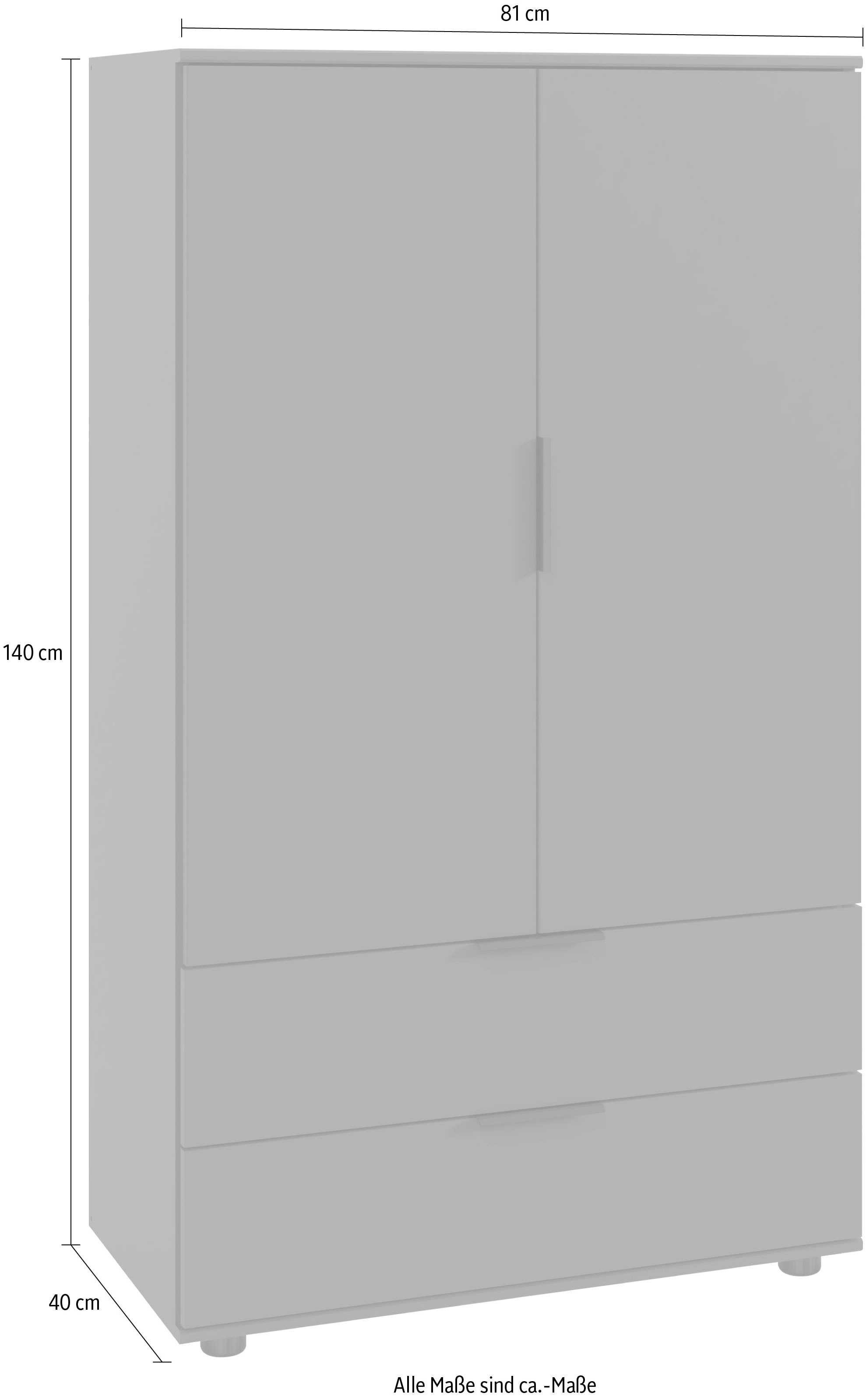 Wimex Wäscheschrank »Easy Plus Kleiderschrank Garderobe 2 Schubladen, 81 oder 130cm breit«, in verschiedenen Farben, moderne Optik mit schwarzen Metallgriffen