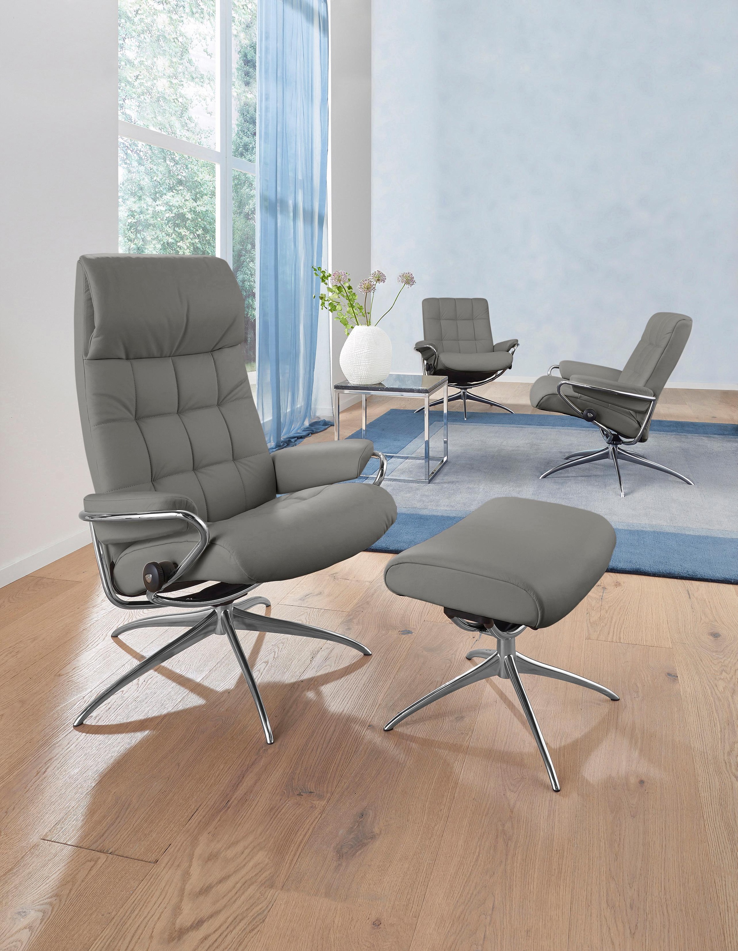 Stressless® Relaxsessel »London«, (Set, Relaxsessel mit Hocker), mit Hocker, High Back, mit Star Base, Gestell Chrom