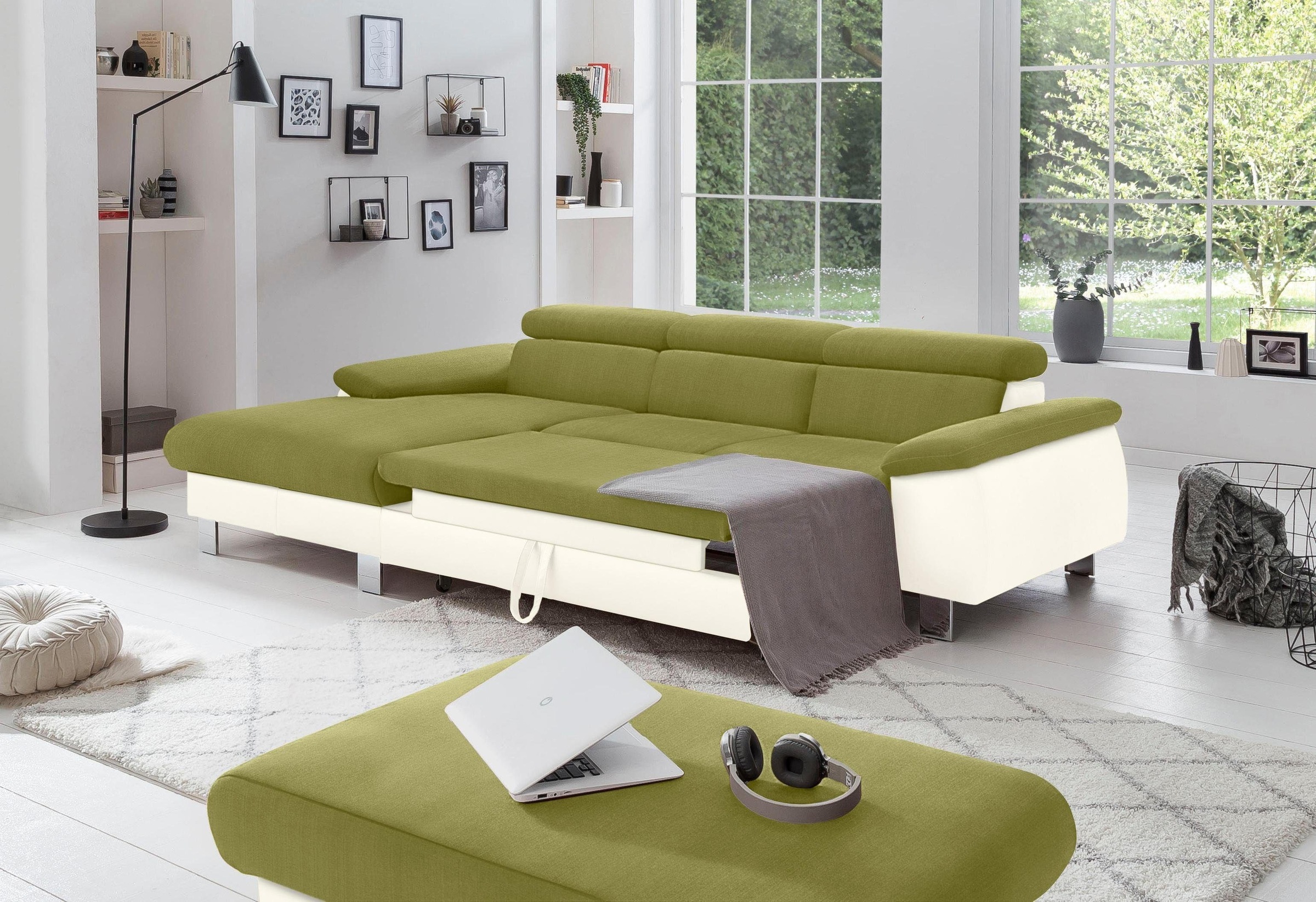 COTTA Polstergarnitur »Komaris L-Form«, (Set), Set bestehend aus: Ecksofa mit Kopfteilverstellung & Hocker