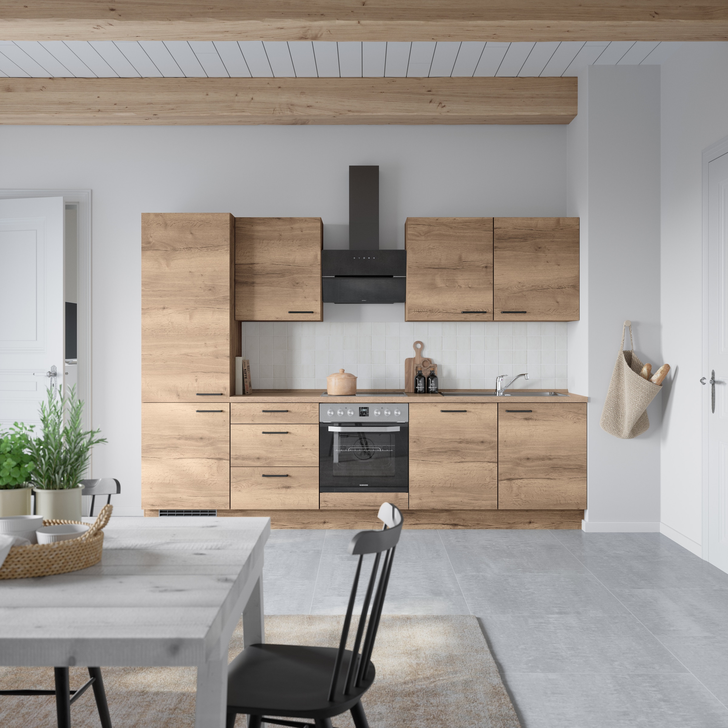 nobilia® Küchenzeile »"Structura II", NEU: individuell anpassbar mit gratis Profi-Beratung« vormontiert, Breite 300 cm, Ausrichtung wählbar, wahlw. mit E-Geräten