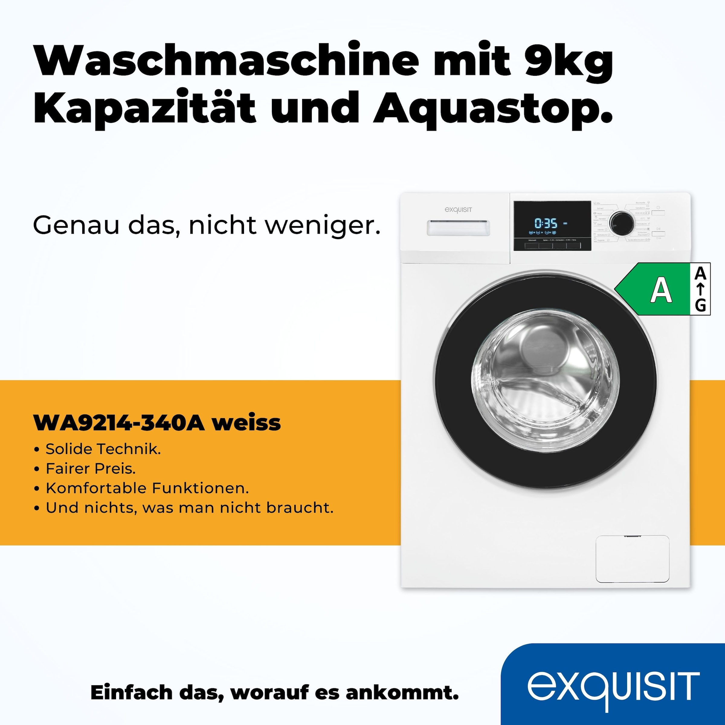 exquisit Waschmaschine »WA9214-340A«, 9 kg, 1400 U/min, Aquastop-Schlauch