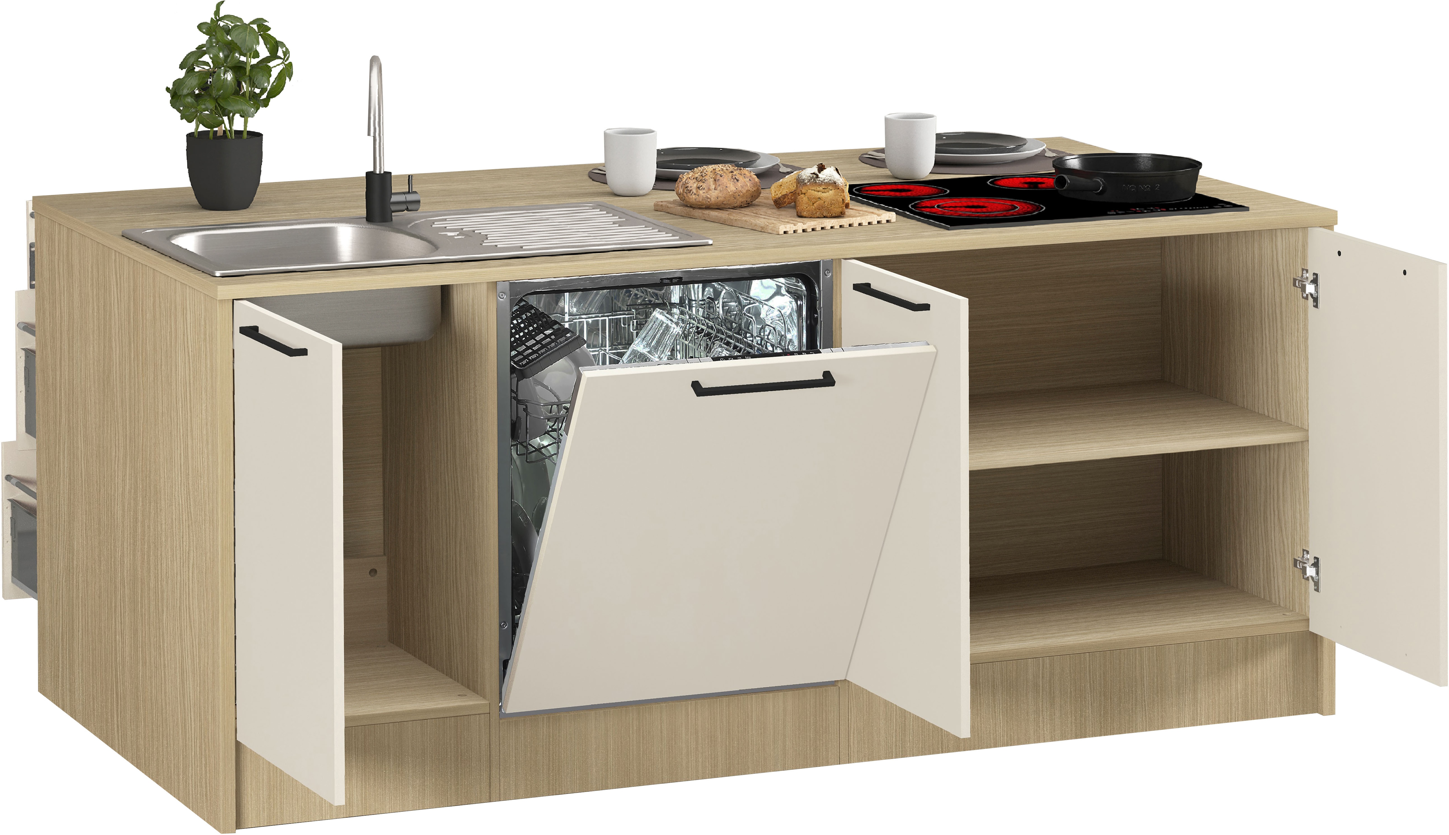 KOCHSTATION Kücheninsel "KS-Luna Breite 200 cm, Höhe 90 cm" Breite 200 cm, wahlweise mit Hanseatic-E-Geräten
