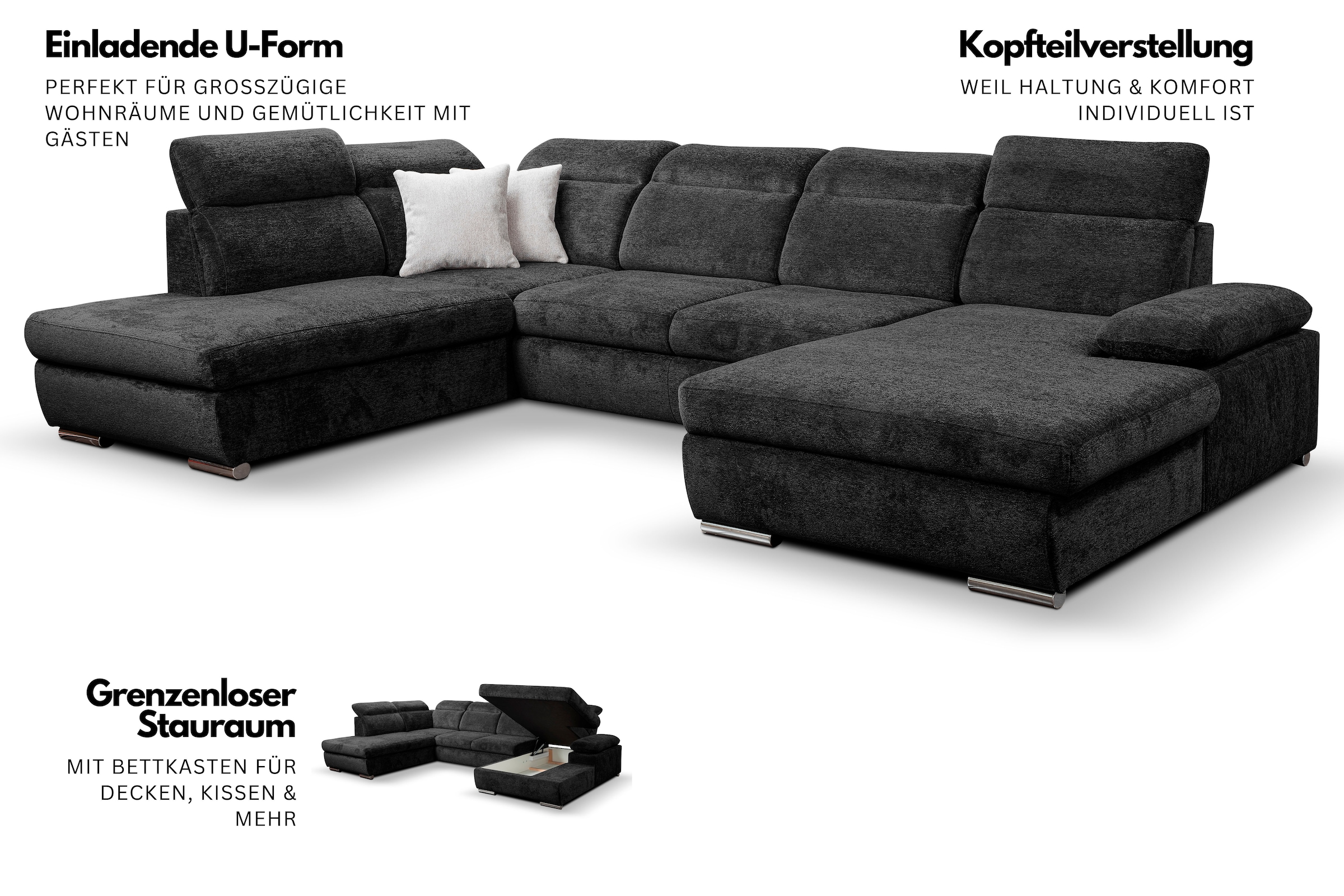 WERK2 Wohnlandschaft »Cordoba inkl. Bett, Bettkasten & Kopfteilfunktion, Breite 359 cm«