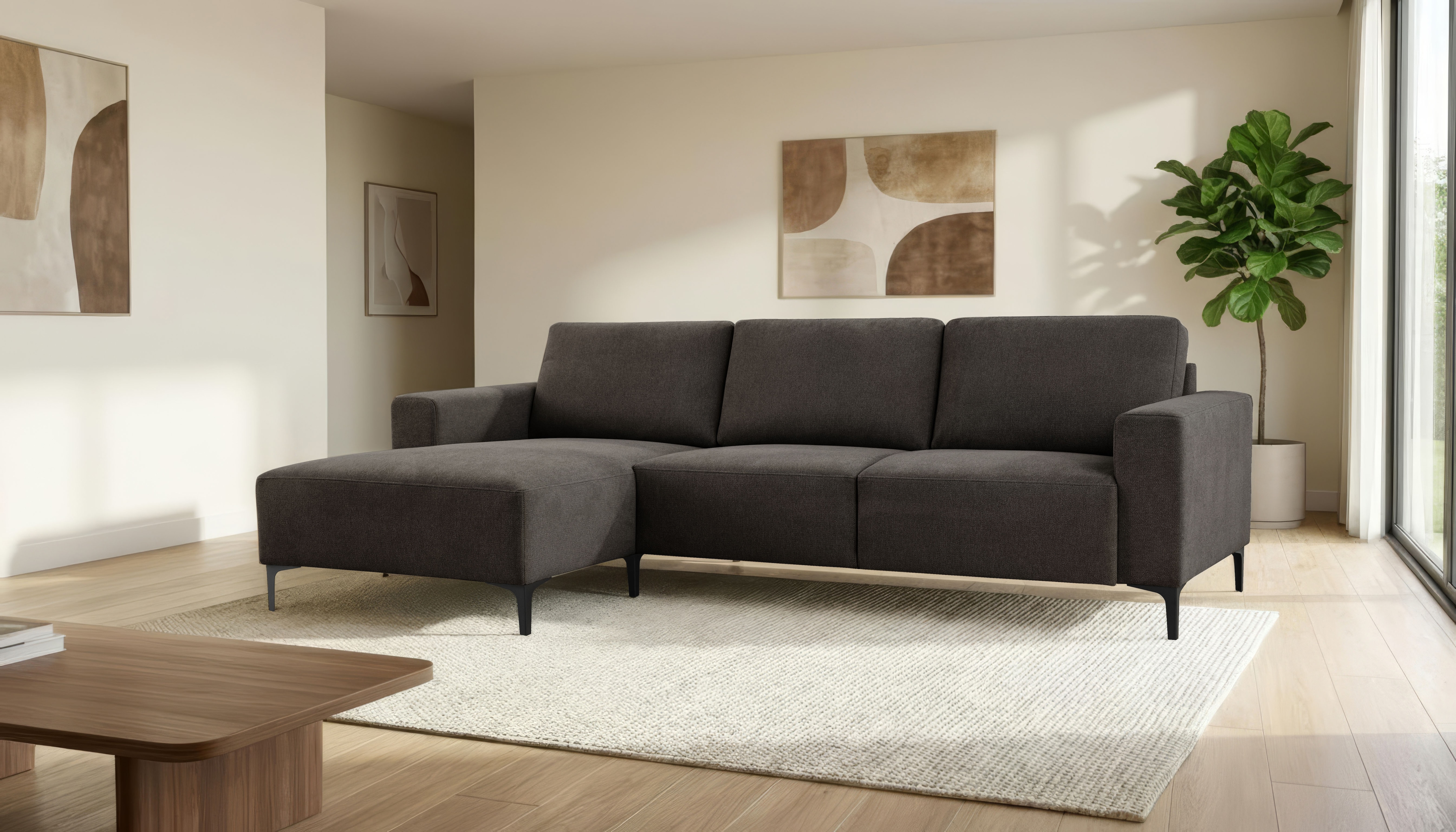 OTTO home Ecksofa "Tournon, L-Form, Breite 256 cm, Webstoff, Chenille" Designsofa im nordischen Stil, Wellenunterfederung, Metallfüße
