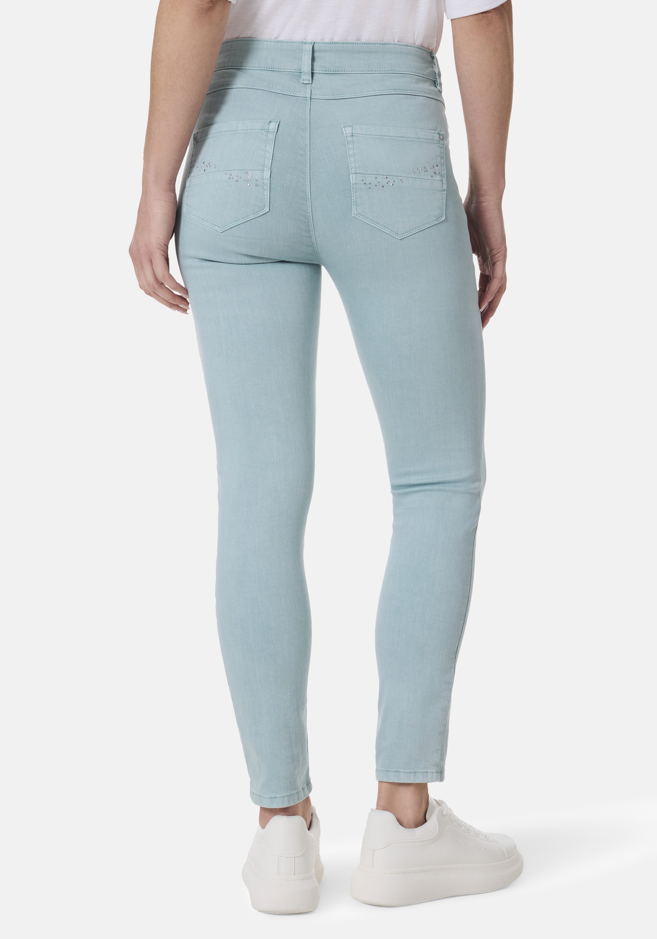 5-Pocket-Jeans STOOKER WOMEN "Rio Fexxi Move Strass Skinny Fit Jeans", Damen, Gr. 44, Länge 30, blau (blau aqua), Denim/Jeans, 83% Baumwolle, 16% Polyester, 1% Elasthan, skinny fit lang, Jeans 5-Pocket-Jeans, Skinny Fit Casual Clean Wash Denim Jeans Magic 2