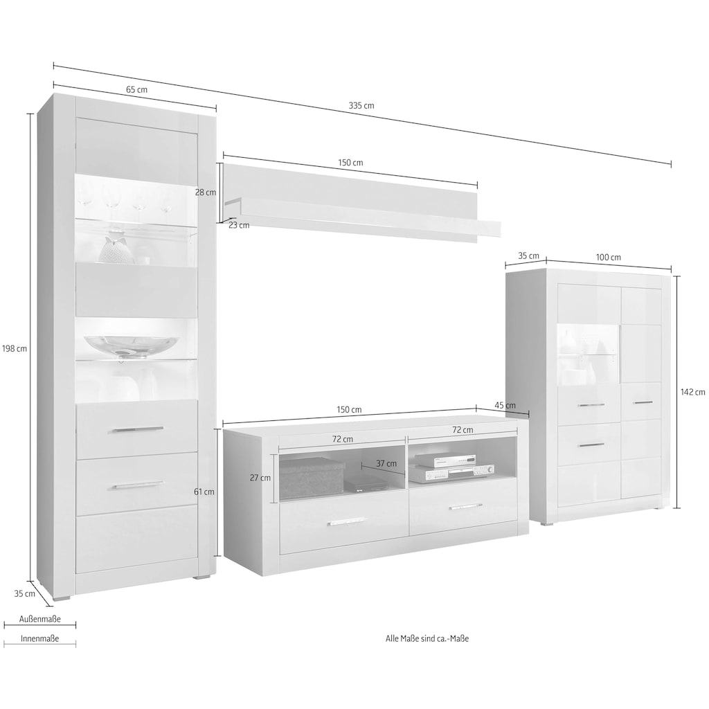 INOSIGN Wohnwand »BIANCO«, (Set, 4 St.)