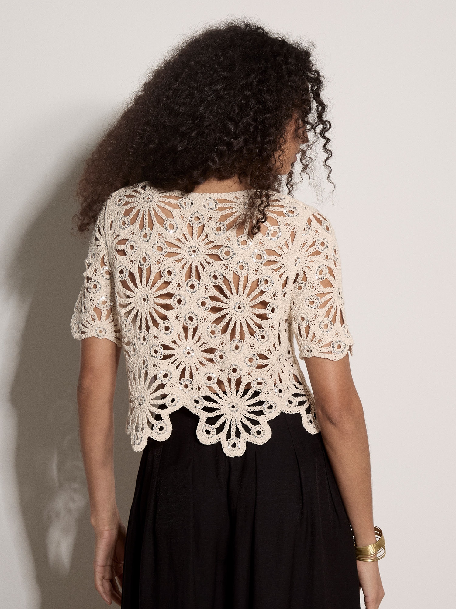 Apricot Stricktop »Top« Häkelverzierungen