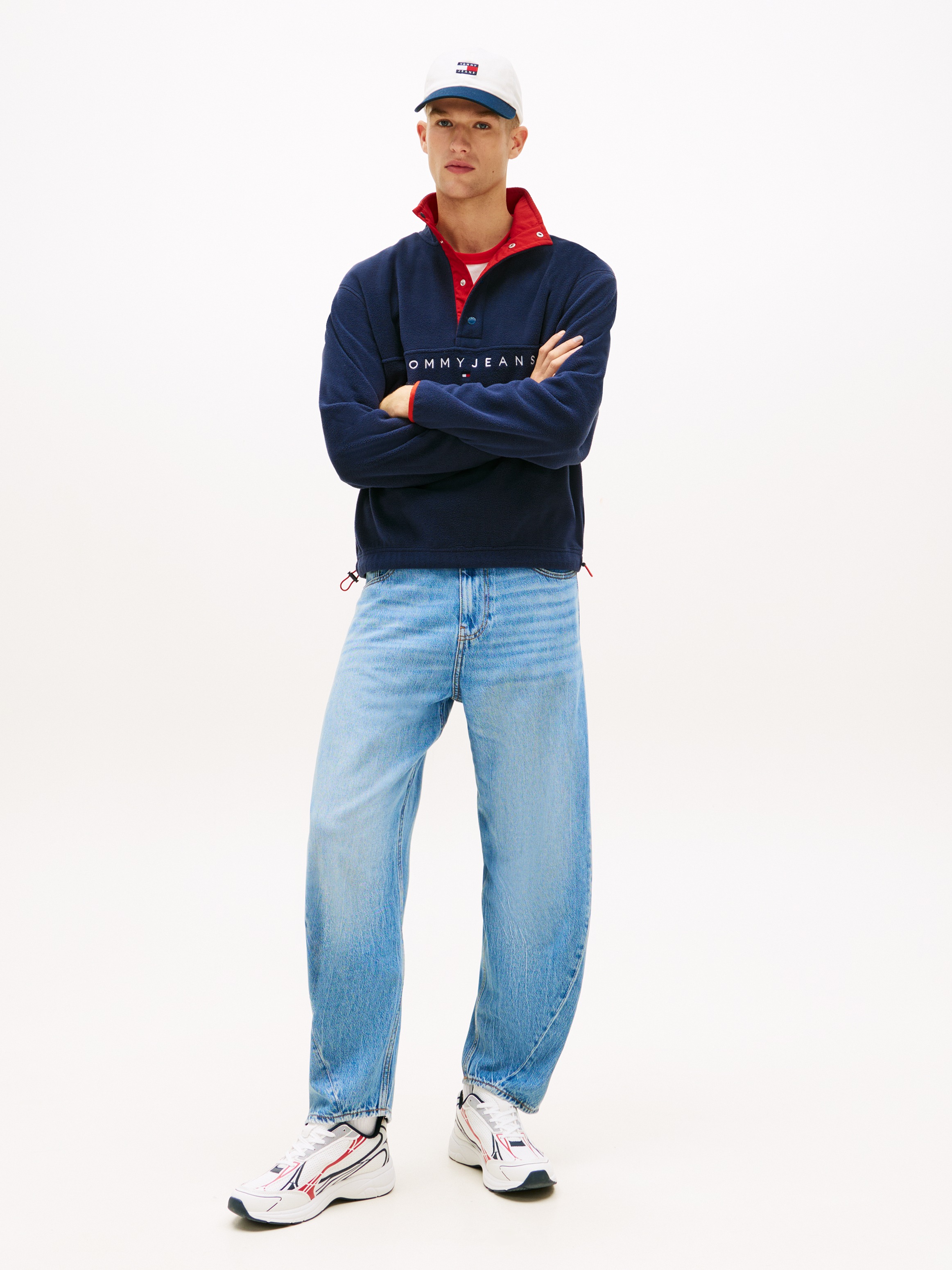 Tommy Jeans Fleecepullover »RRELAXED POP LINEAR MOCK POLAR FLEECE«, Relaxed fit mit Stehkragen
