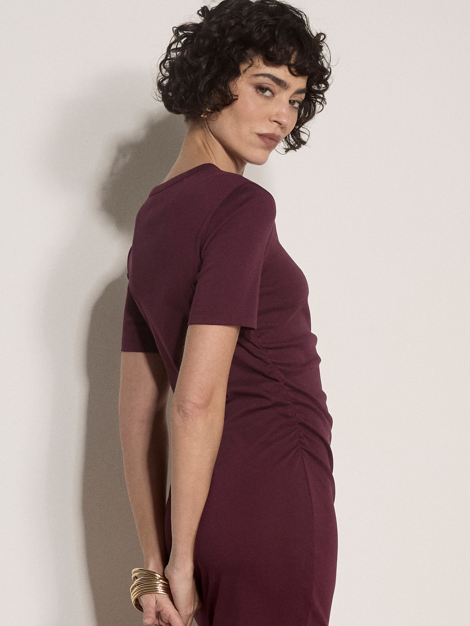 Apricot Midikleid »Plissiertes Kleid mit Rüschen« mit Raffungen