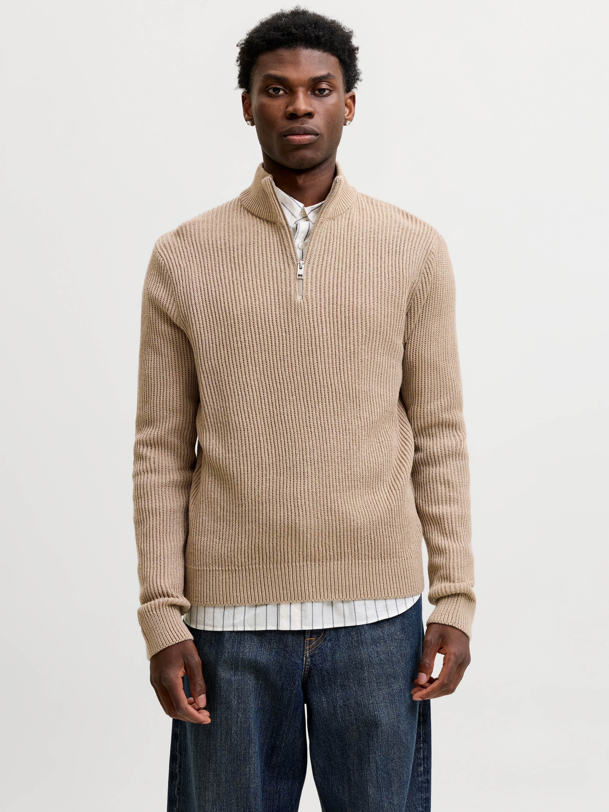 Jack & Jones Troyer »JJPANNEL KNIT HALF ZIP AW26« Materialmix, regular fit