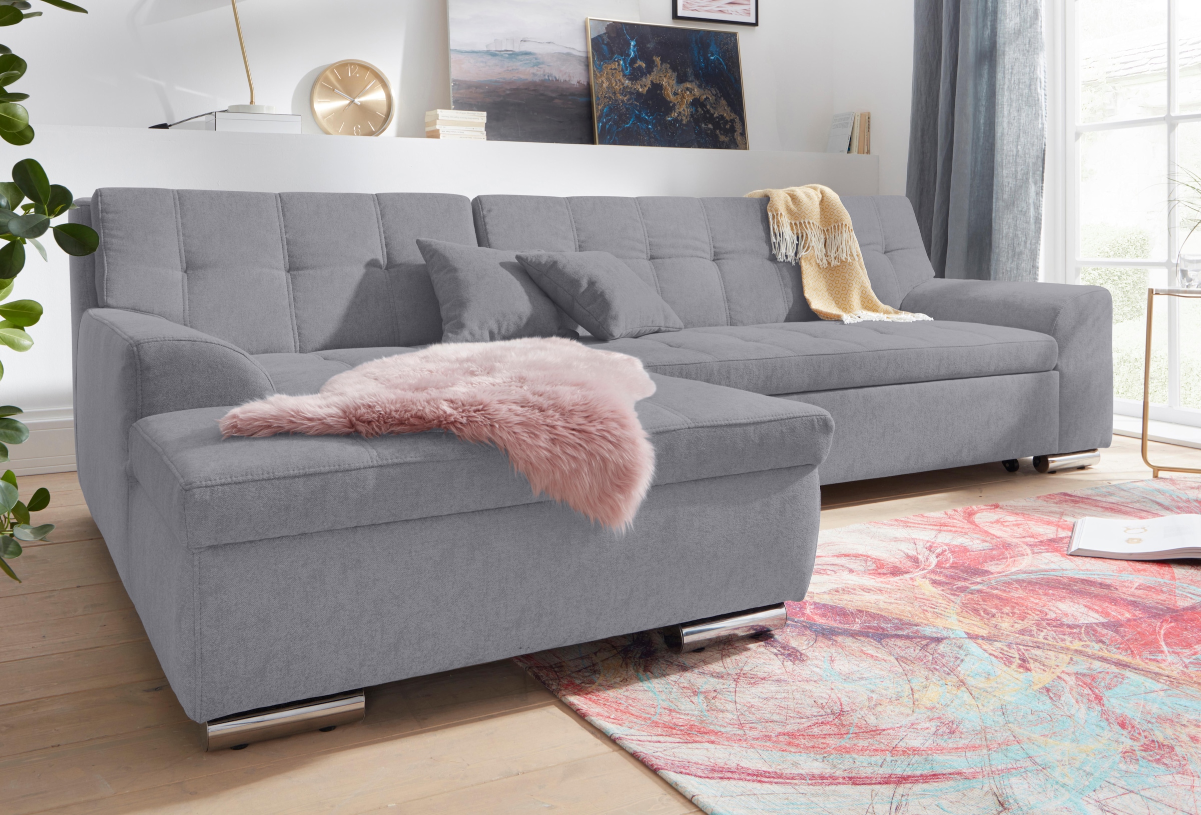 DOMO collection Ecksofa "Aversa, moderne Steppung, geschwungene Armlehnen, günstig online kaufen