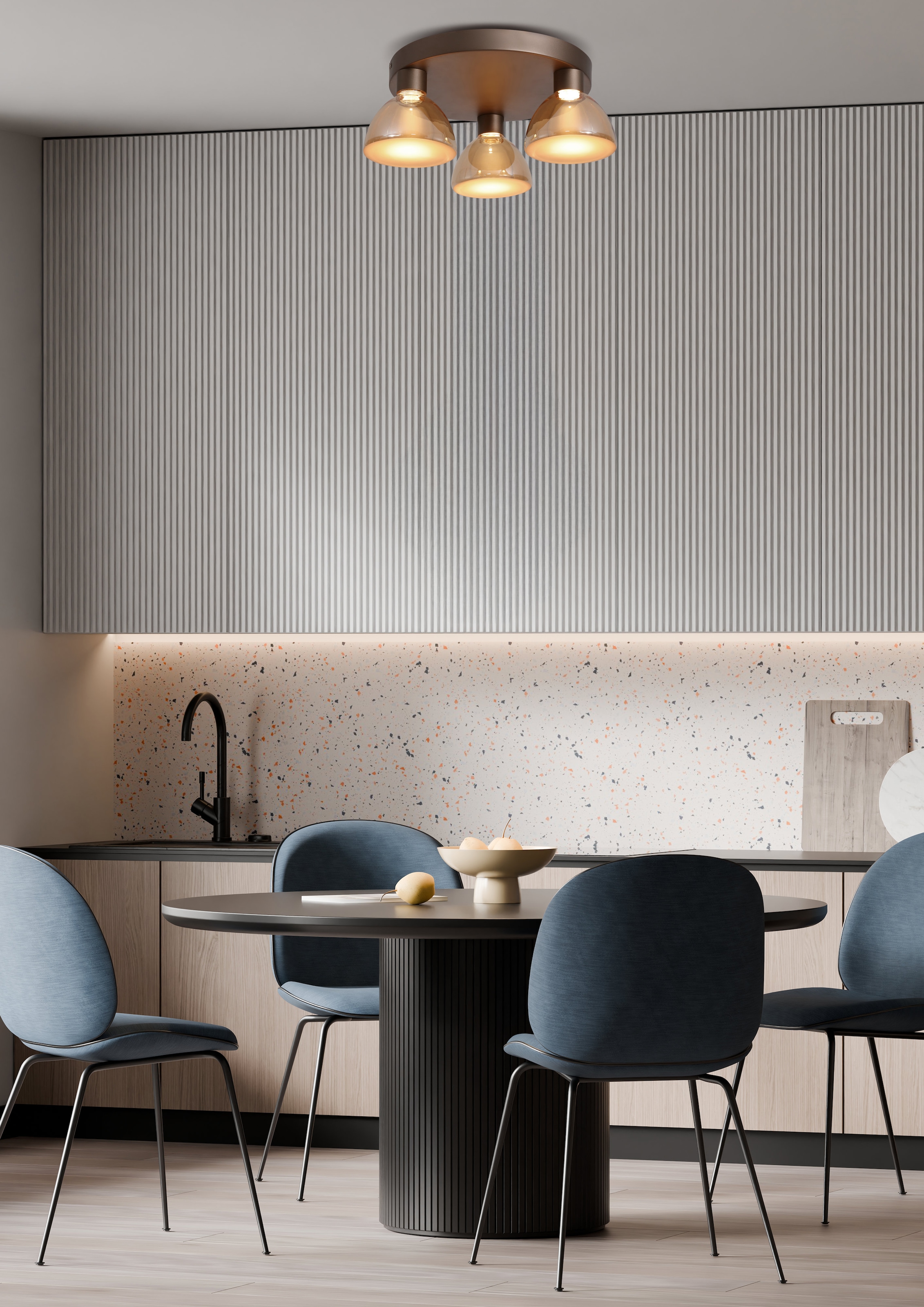 Searchlight LED Deckenleuchte »Cannes LED 3Lt-Deckenleuchte, Latte-Metall und Bernsteinglas« LED-Modul 1 Stk.