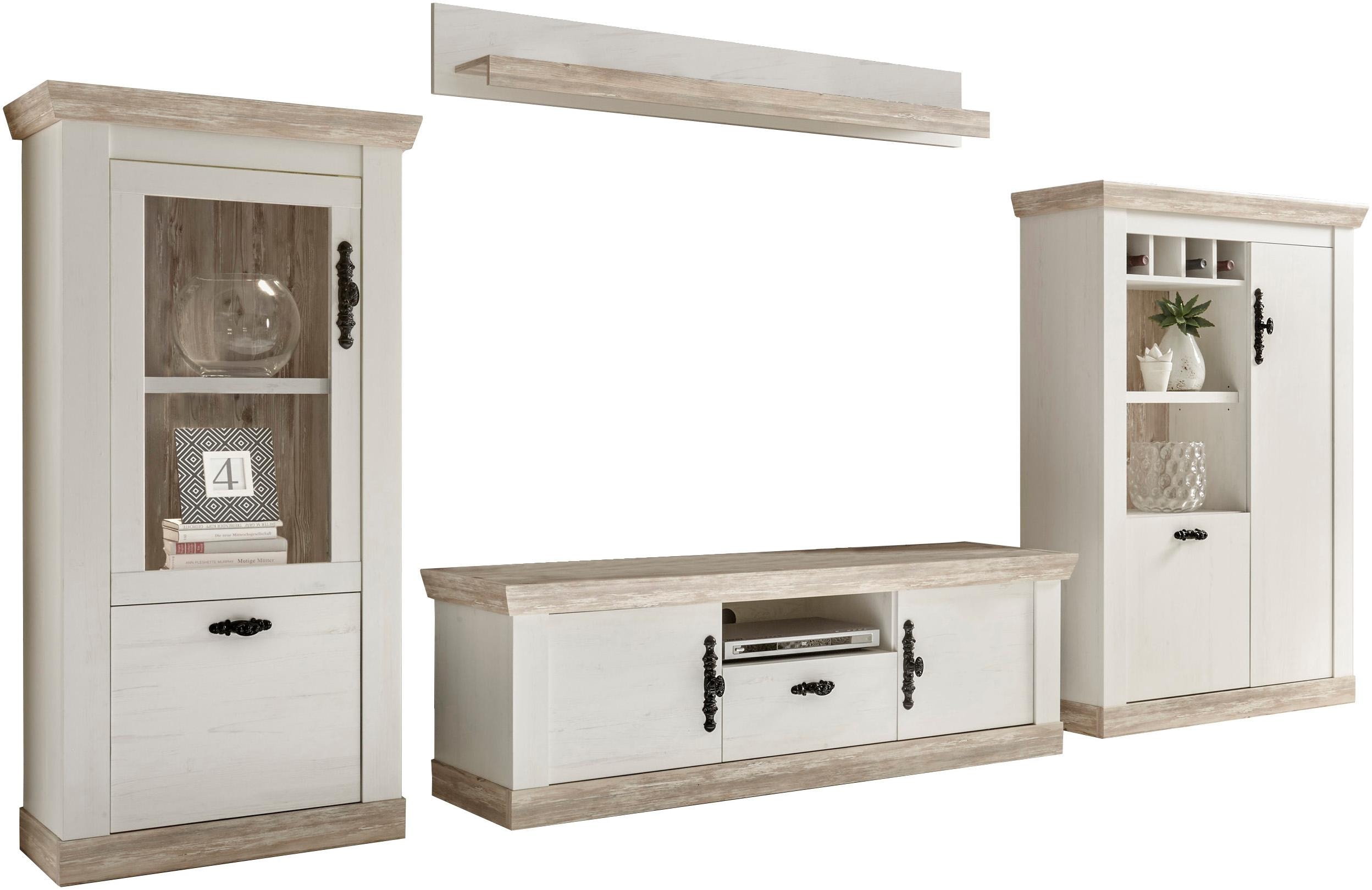 Home affaire Wohnwand "Florenz, Anbauwand im Landhausstil, Komplettset mit Metallgriffen" Set, 4 Stk. tlg.