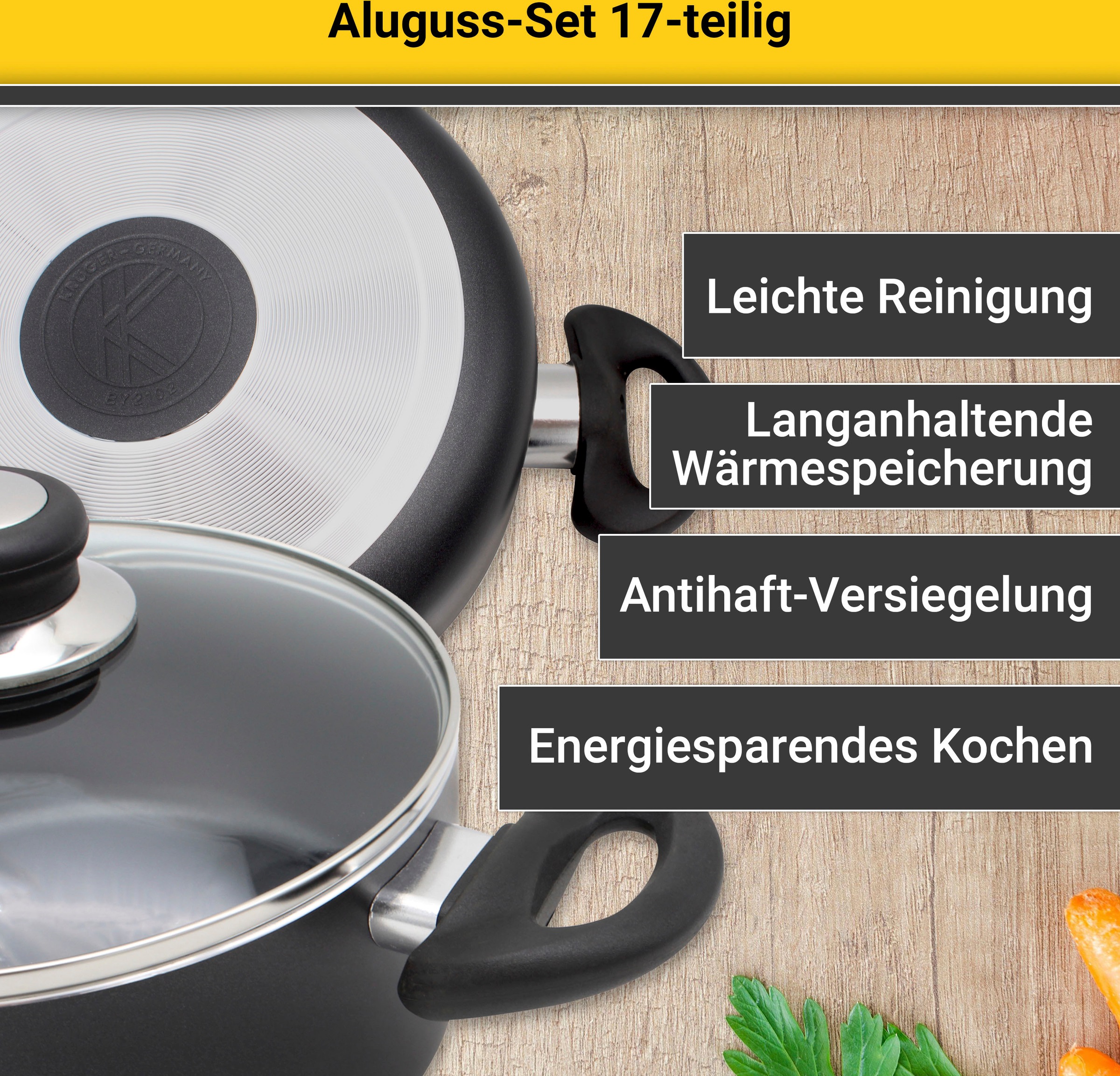 Krüger Topf-Set "Aluguss Topf- und Pfannenset inkl. praktischen Küchenhelfe günstig online kaufen
