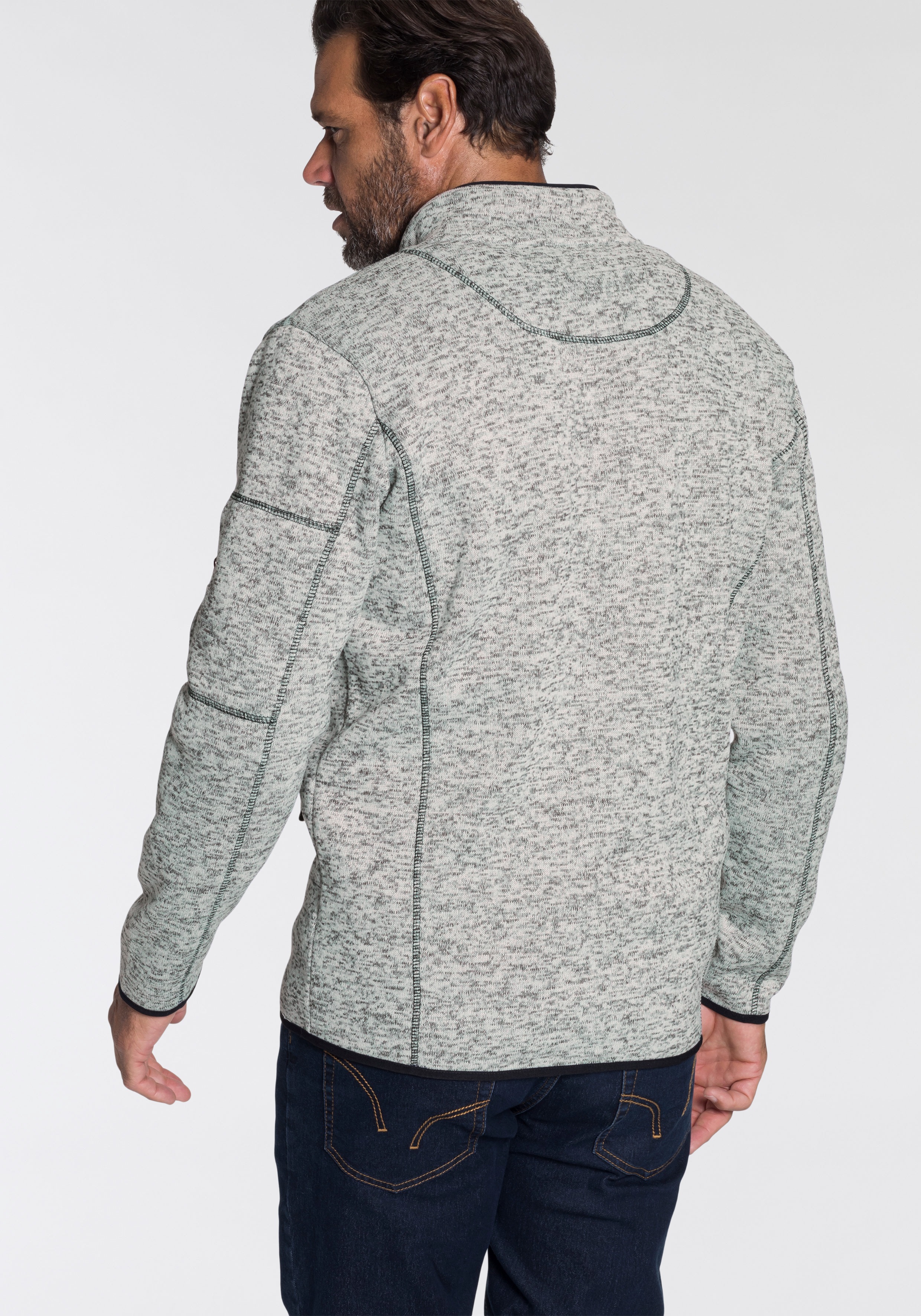 Thumbnail - Mans World Strickfleecejacke, für die Übergangszeit, mit Reißverschlusstaschen, mit Stehkragen