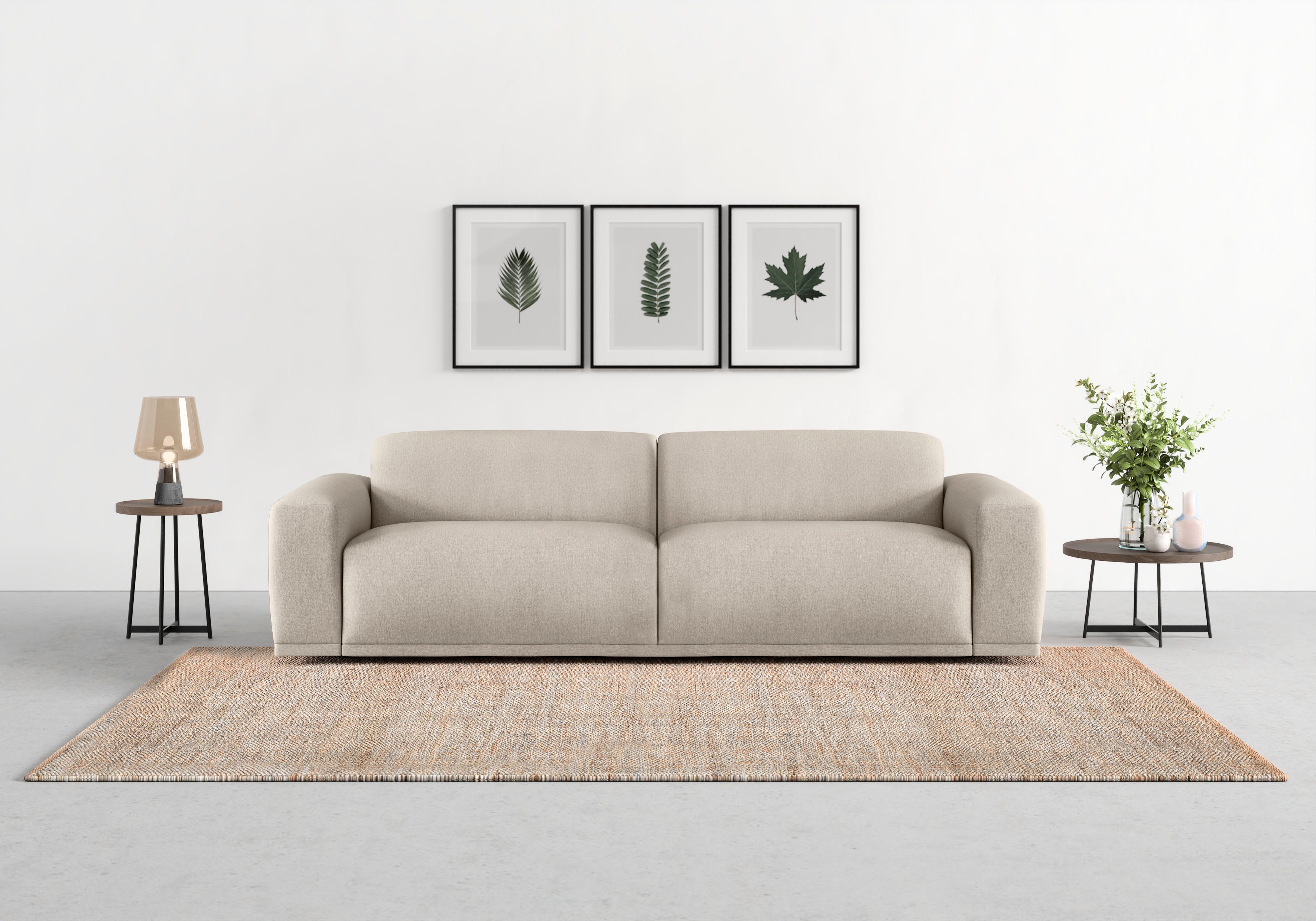TRENDMANUFAKTUR Big-Sofa "Braga Japandi-Design, mit hochwertigem Kaltschaum, Megasofa, in Cord" modernes Big-Sofa, Couch mit hohem Sitzkomfort, 254/72/107 cm (B/H/T)