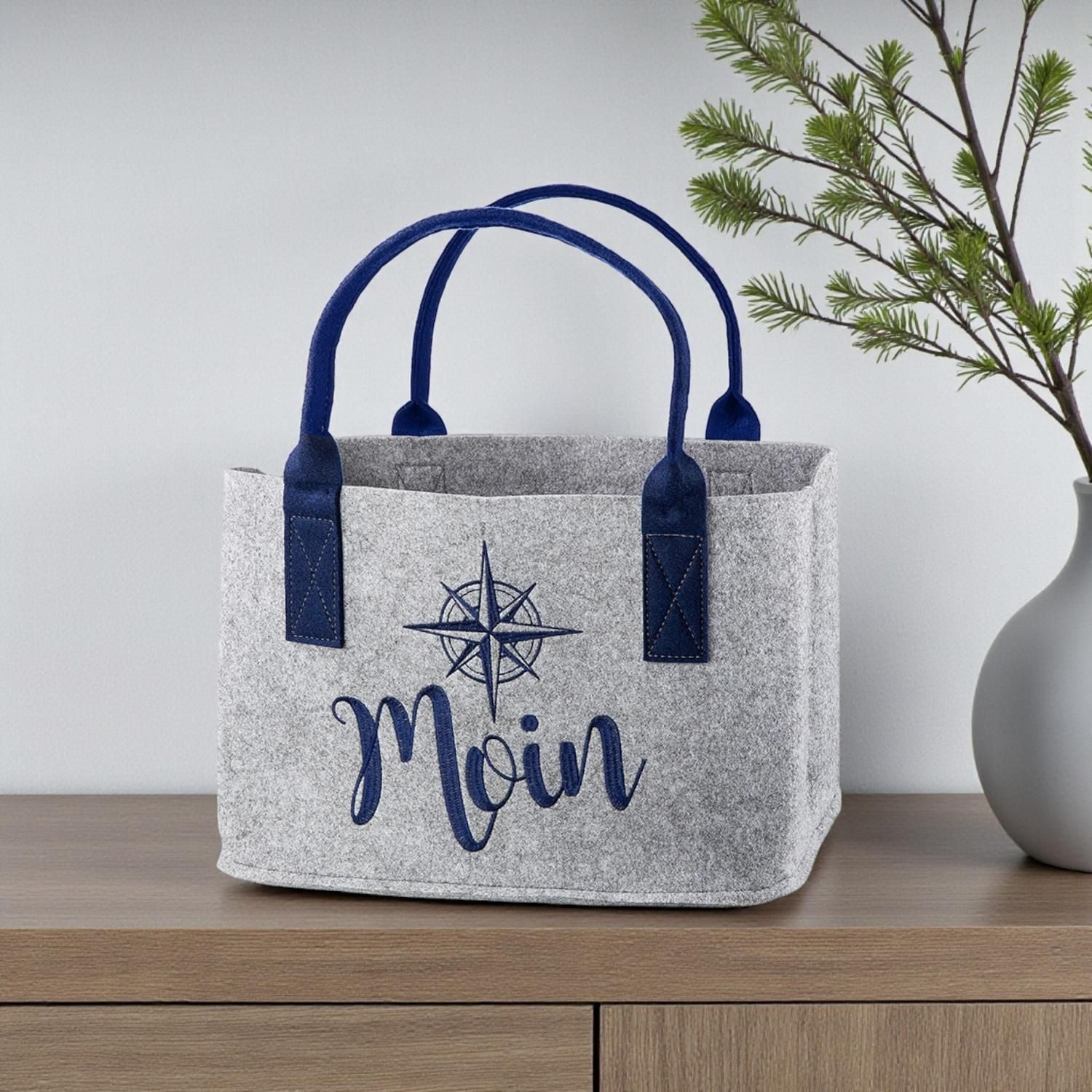 GILDE Einkaufsshopper »Tasche, "Moin", Schriftzug, Windrosenmotiv, Filz, grau« Windrose, Einkauf, Alltagsbegleiter, Geschenkidee, Aufbewahrung