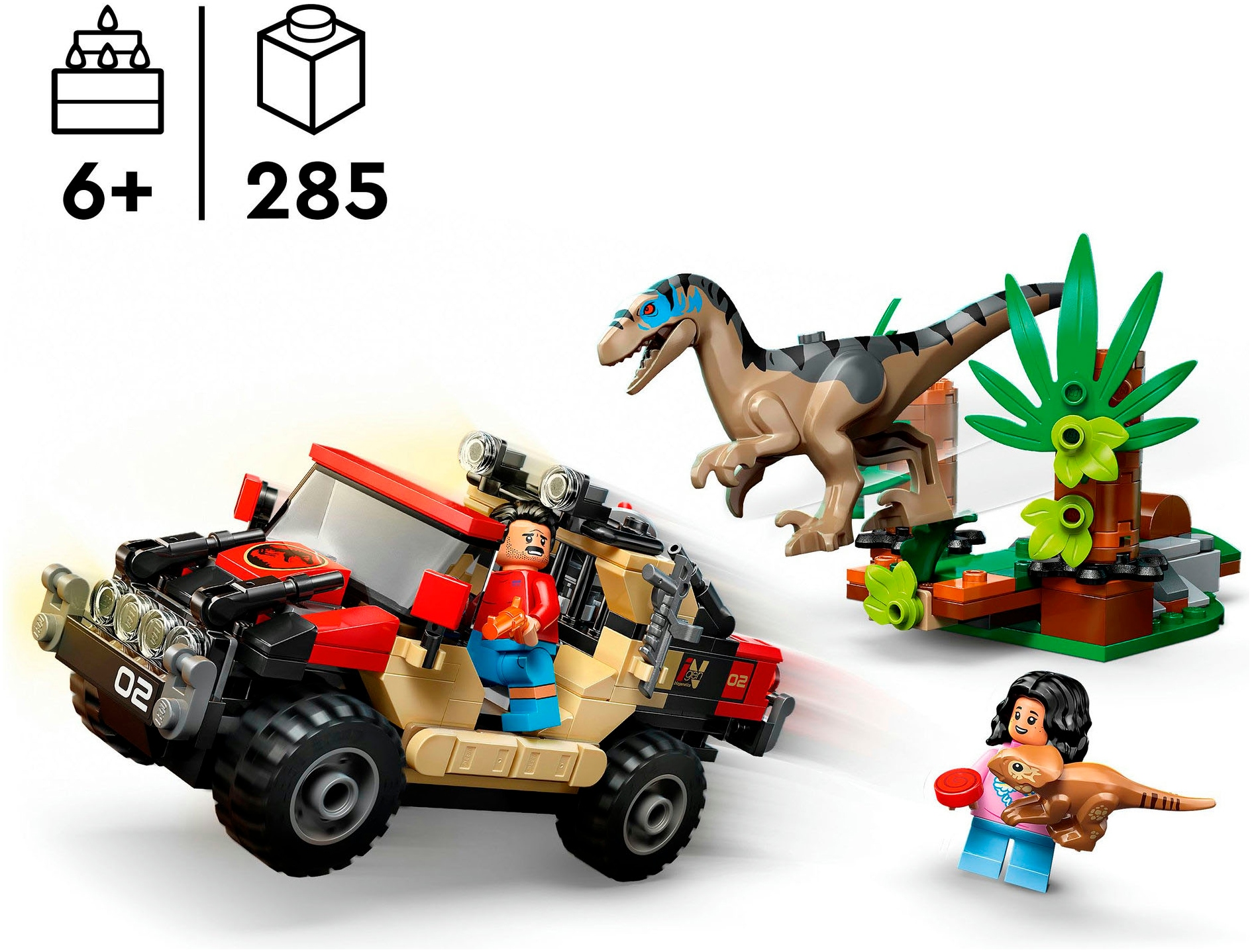 LEGO® Konstruktionsspielsteine »Raptor: Verfolgungsjagd mit dem Geländewagen (76972)«, (285 St.), LEGO Jurassic World; Made in Europe
