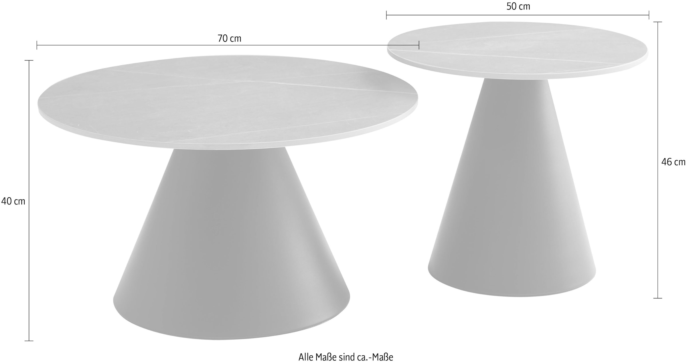 HELA Couchtisch »DUSTIN«, (Set, 2 St.), 2er Set Couchtisch; rund; Sintered Stone; Gestell kegelförmig