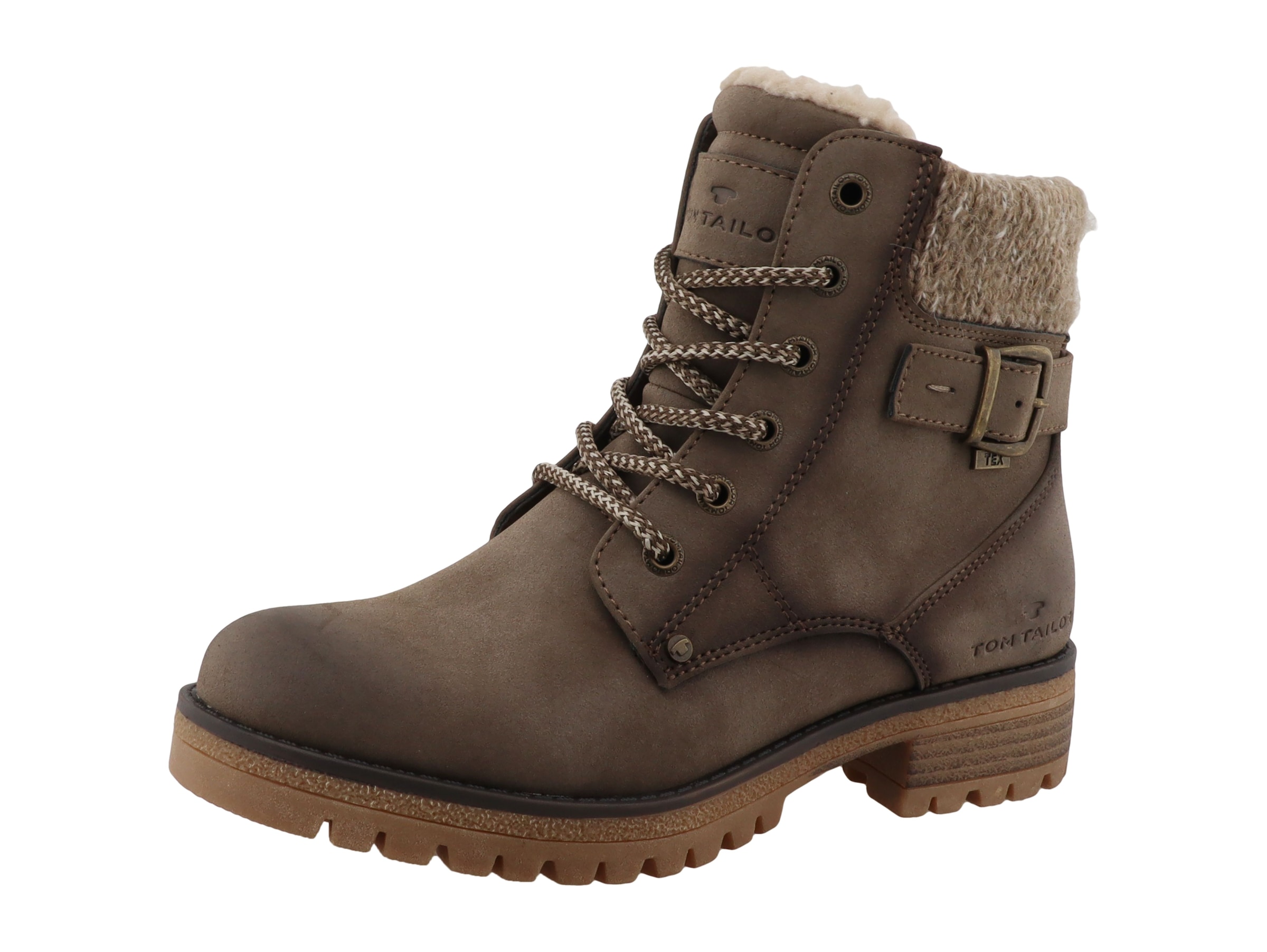 TOM TAILOR Winterstiefelette Blockabsatz, Schnürboots mit modischem Strickkragen