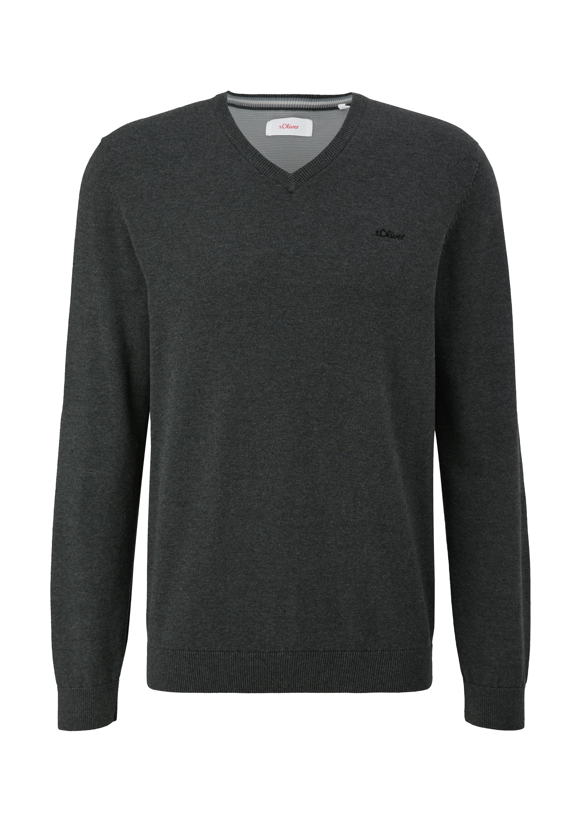 s.Oliver Strickpullover, in melierter Optik mit Logo-Stickerei