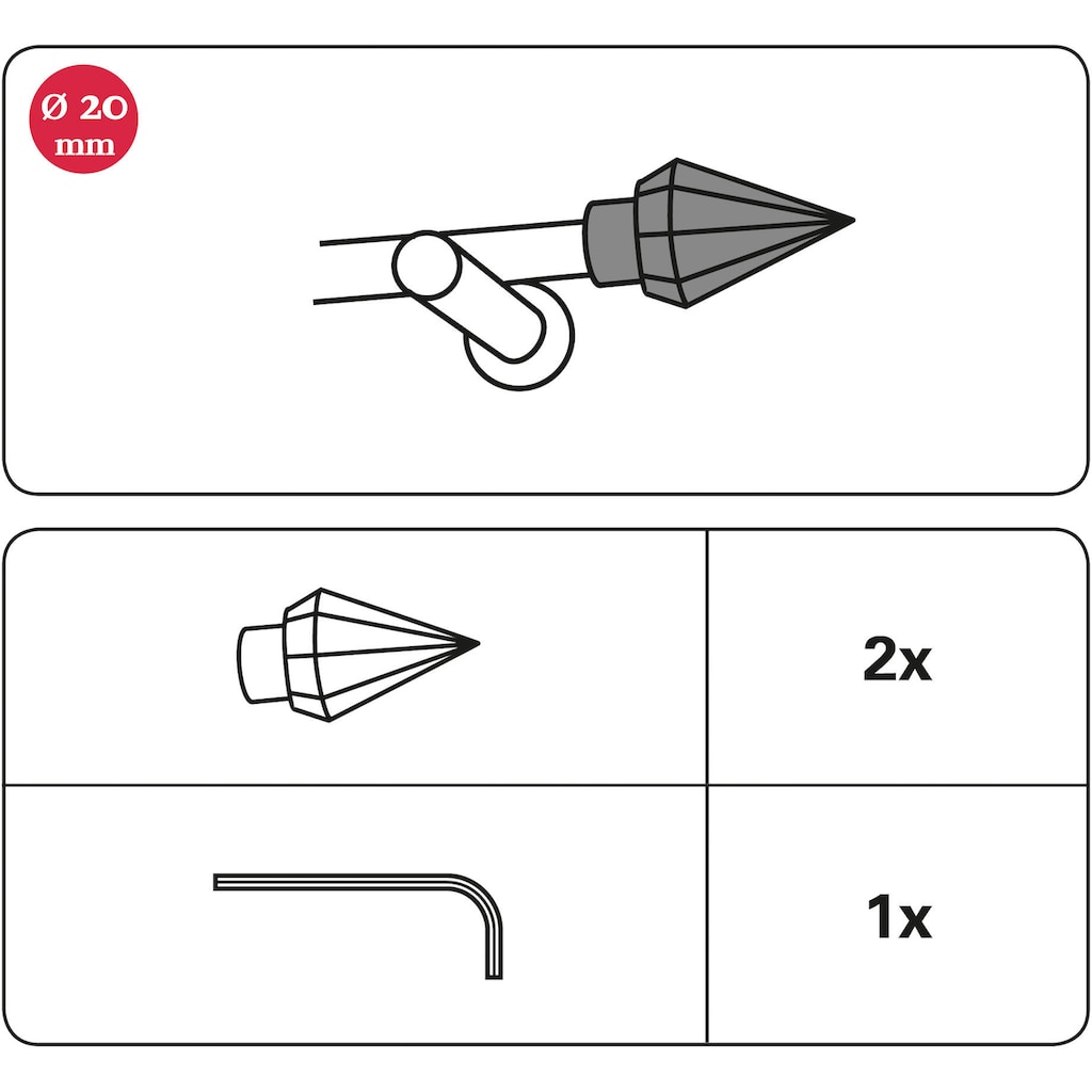 GARDINIA Gardinenstangen-Endstück »Endstück Edition Facette Spitze«, (2 St.)