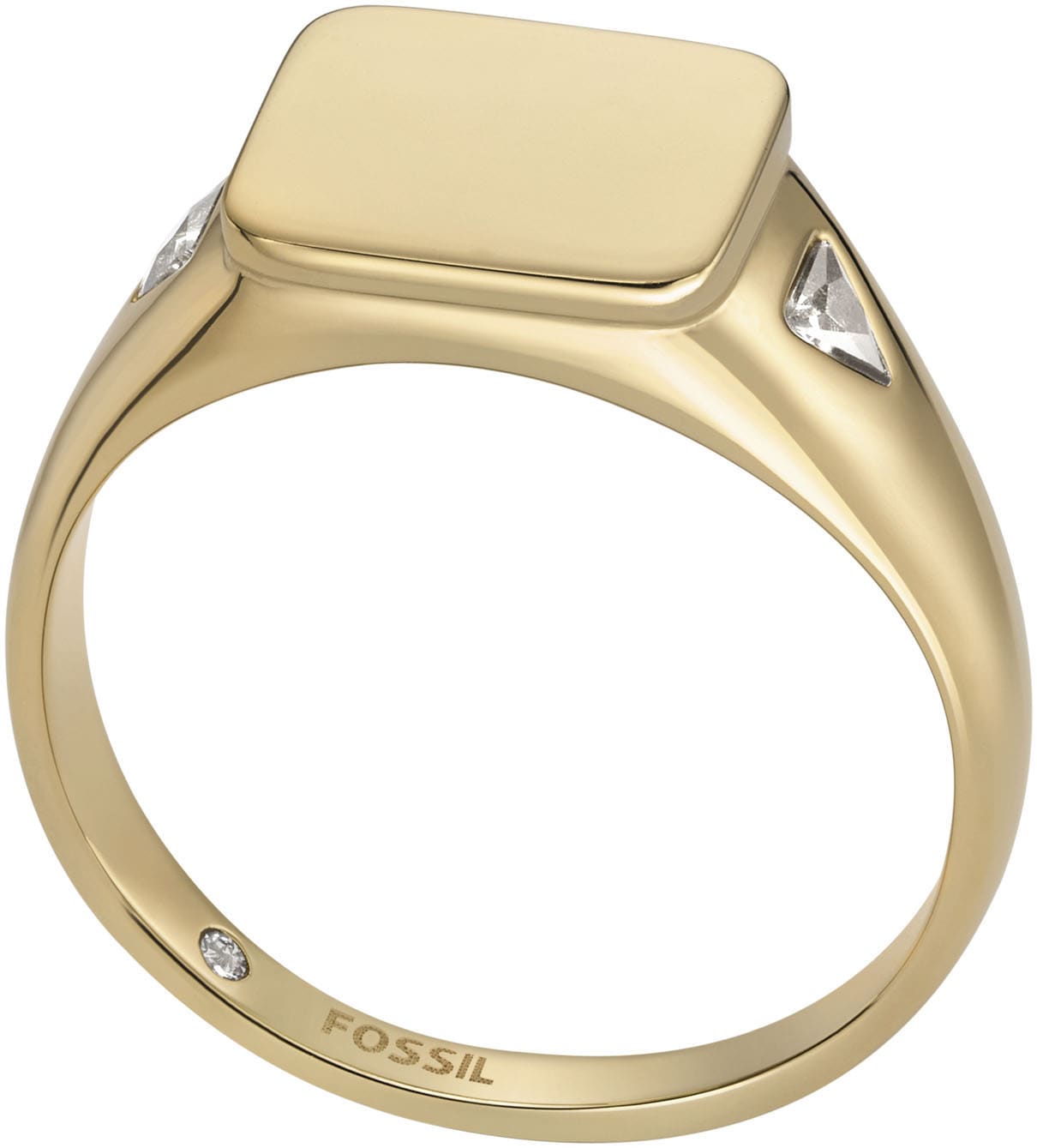 Fingerring FOSSIL "Schmuck Geschenk Edelstahl Ring All Stacked Up" Gr. 19, gold (gelbgoldfarben, kristallweiß), Fingerringe, Damen, 19, Edelstahl, Fingerring, mit Zirkonia (synth.)