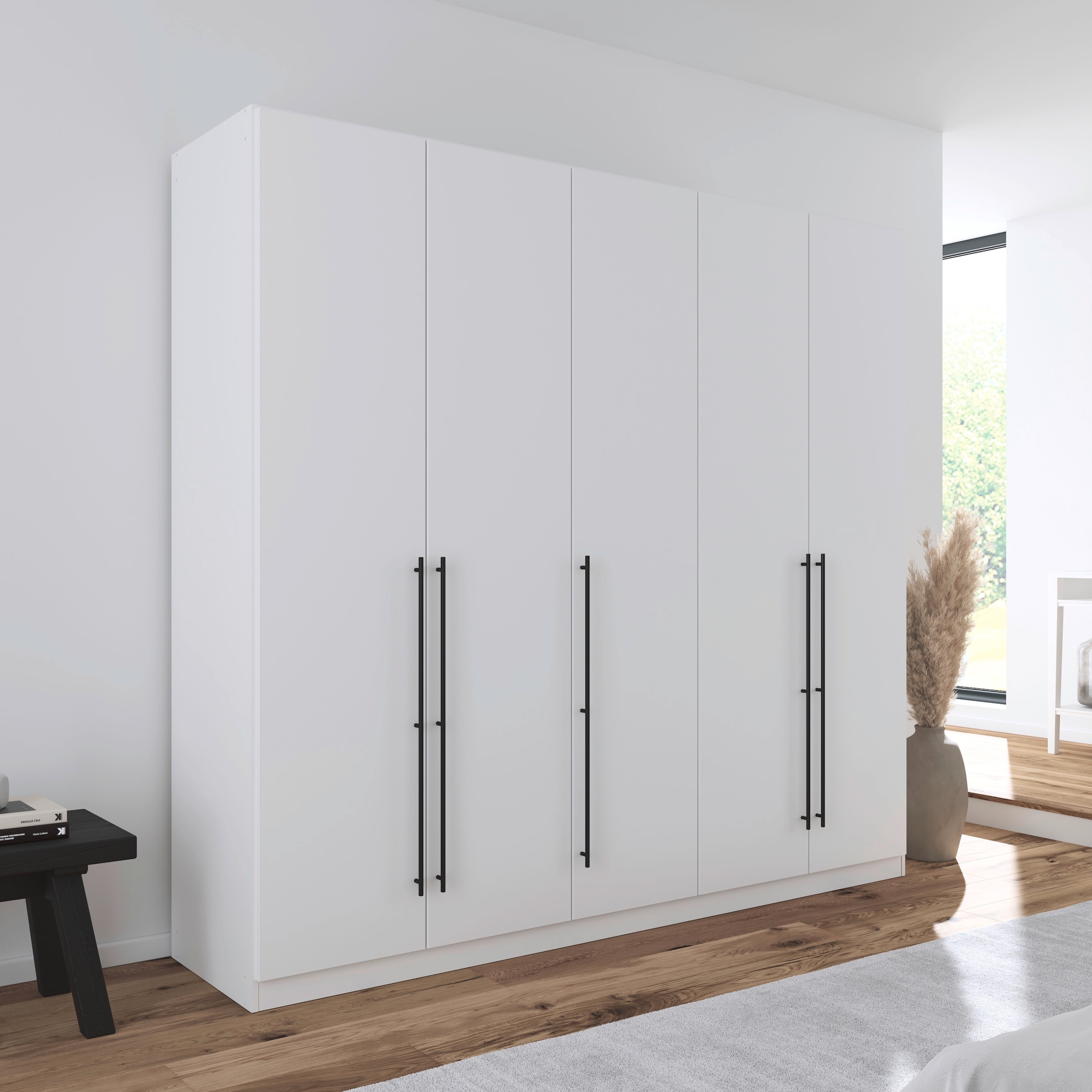 rauch Kleiderschrank, (in 3 verschiedenen Ausstattungen BASIC/CLASSIC/PREMIUM), mit hochwertigen Stangengriffen in Schwarz aus Metall MADE IN GERMANY