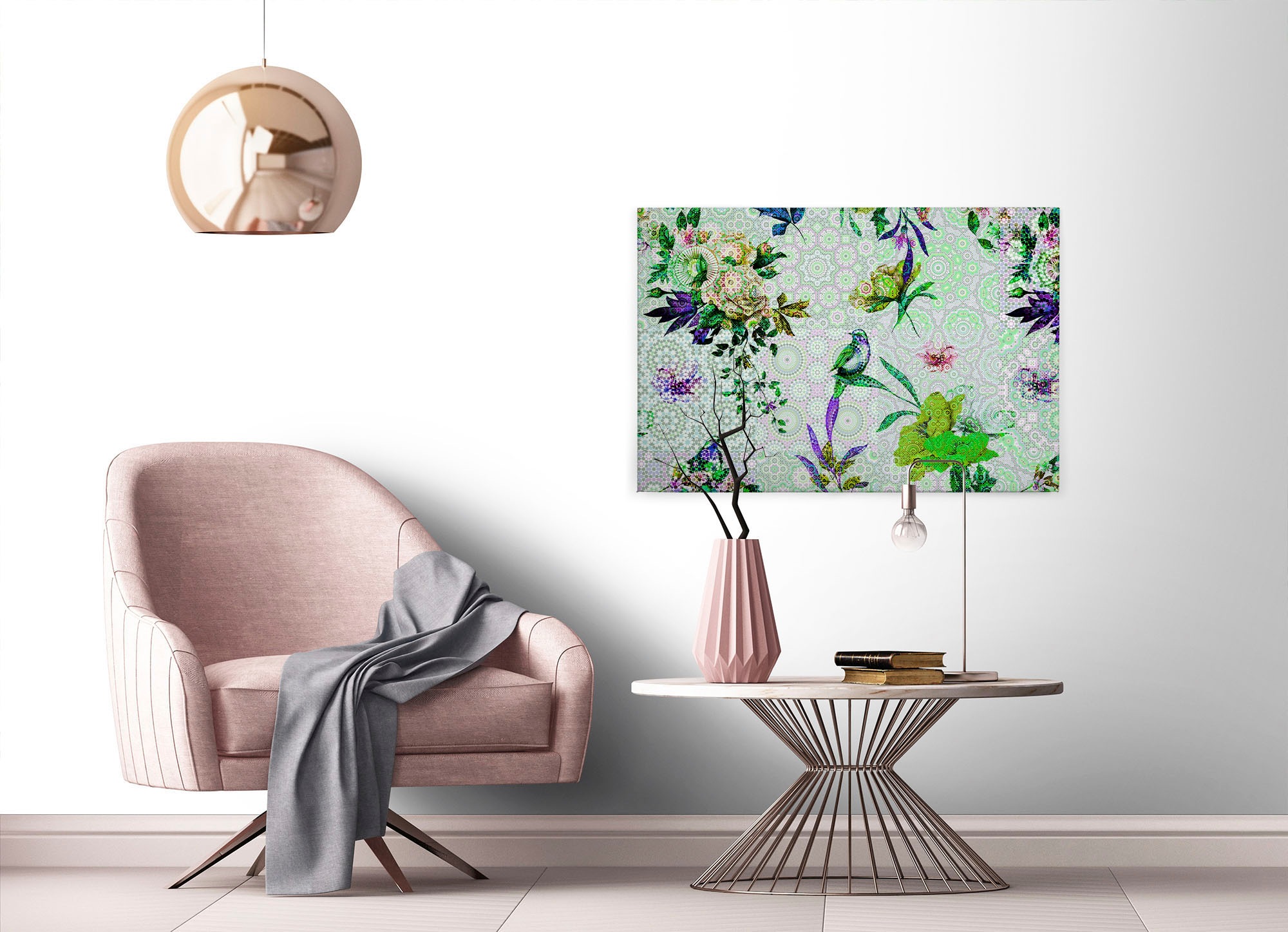 A.S. Création Leinwandbild »mosaic garden«, Kunst-Vögel-Kinder, (1 St.), Mosaik Keilrahmen Floral Blumen Vögel Leinwand-Bild Wohnzimmer modern
