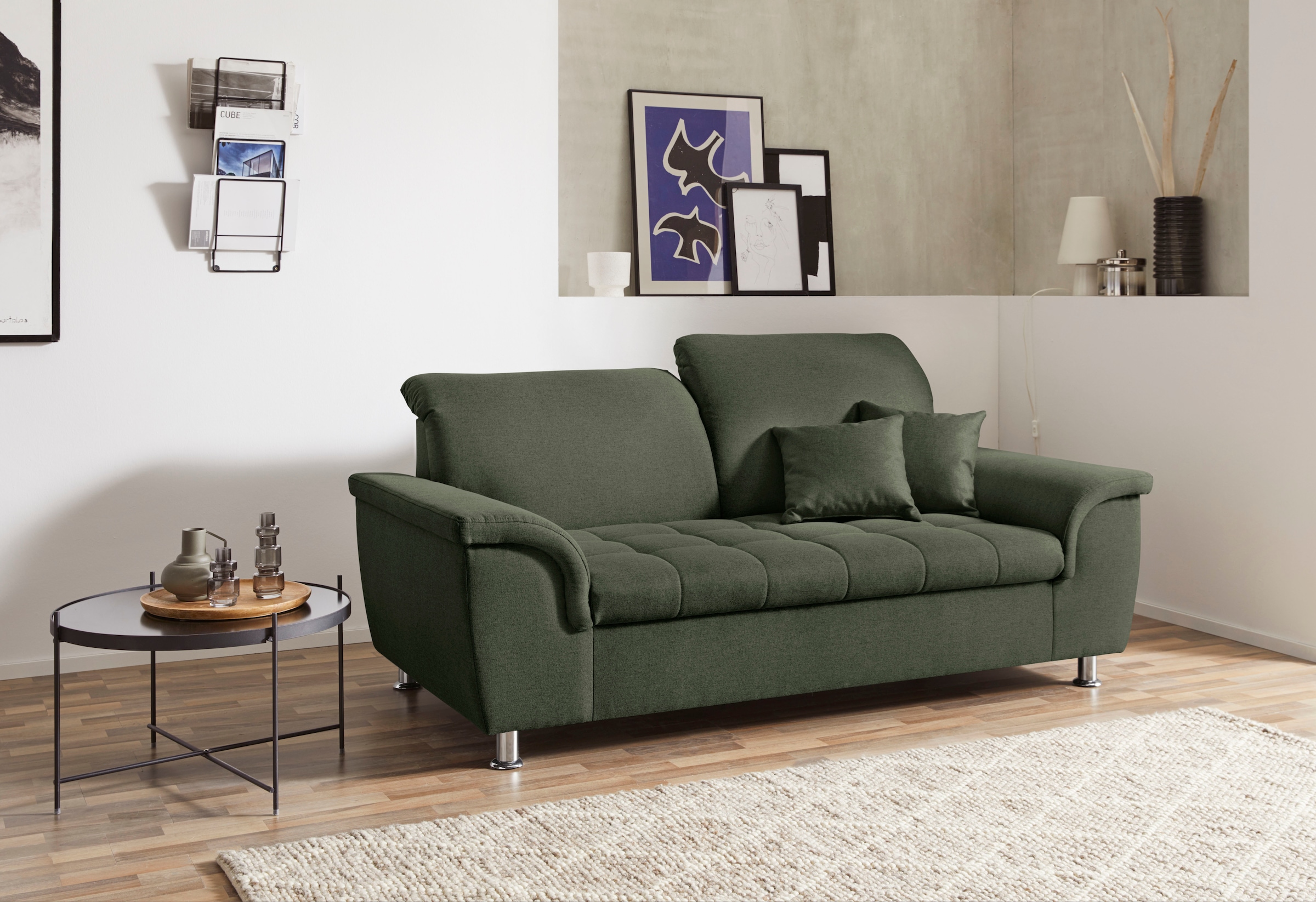 DOMO collection 2-Sitzer »Franzi«, wahlweise mit Kopfteilverstellung, inklusive Zierkissen