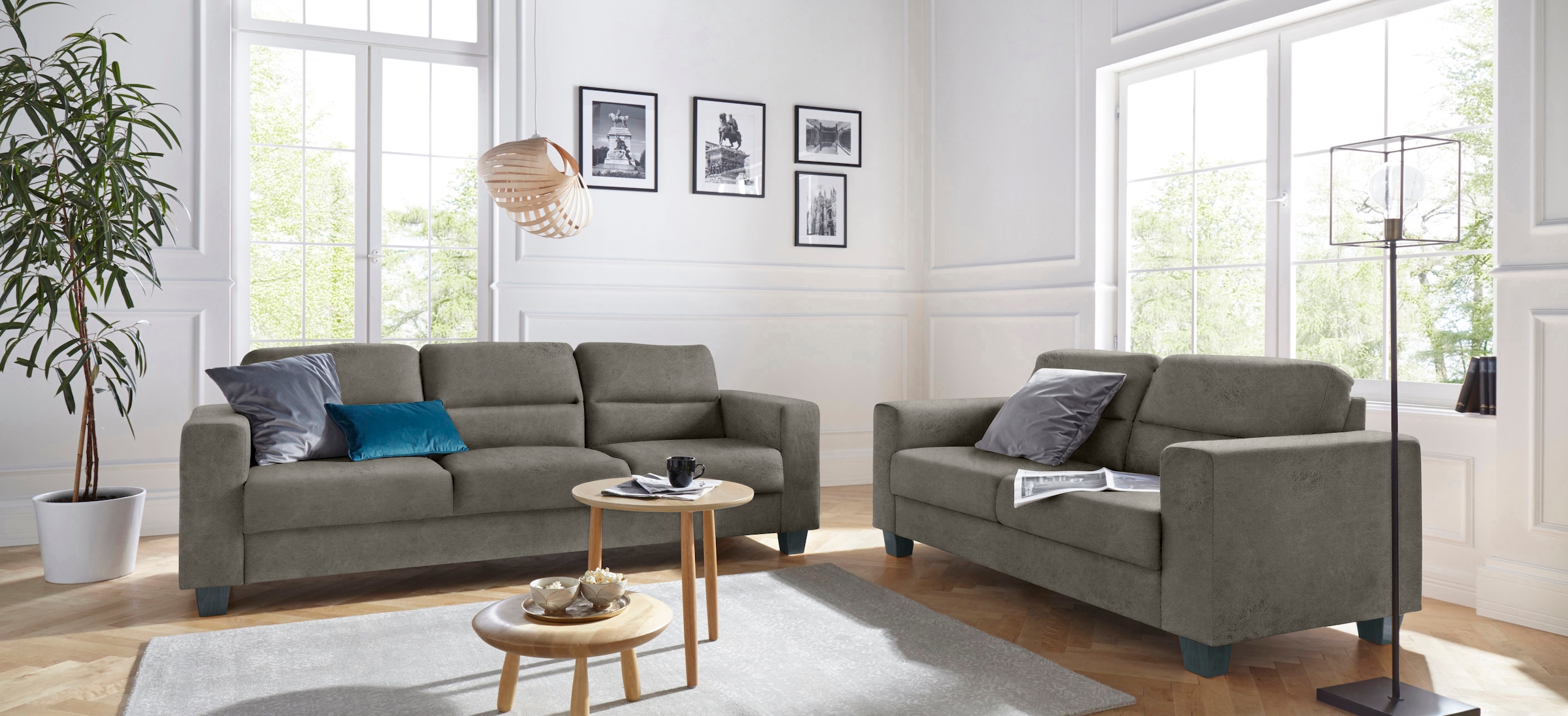 TRENDMANUFAKTUR 3-Sitzer »Chamber mit hohem Sitzkomfort«, in zeitloser Optik, Kopfstützen optional bestellbar