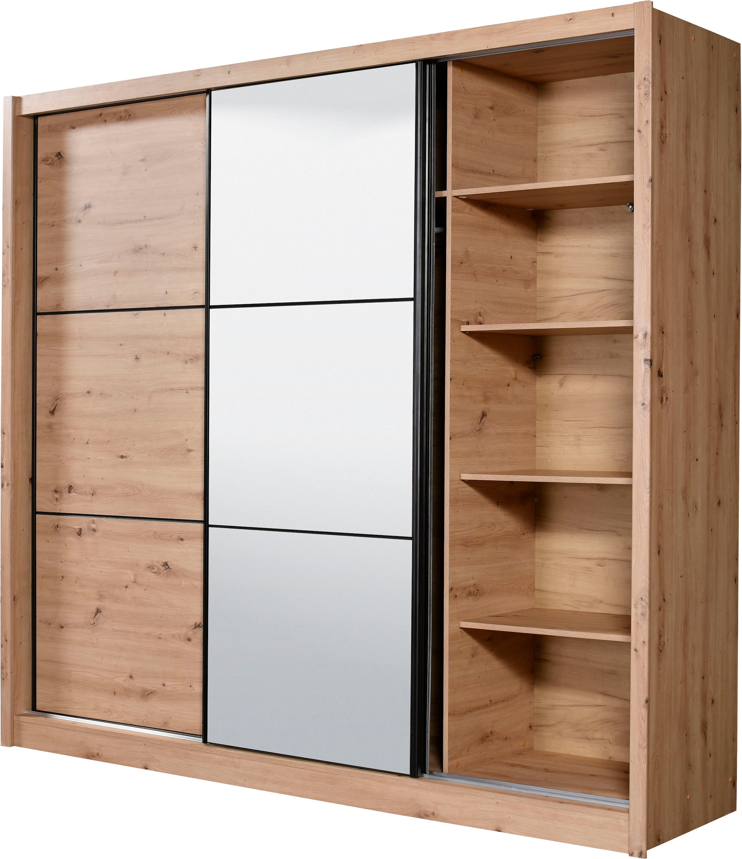 INOSIGN Schwebetürenschrank »Navara Kleiderschrank mit Spiegel Wäscheschrank Garderobe«, mit großzügiger Innenausstattung, FSC®-zertifiziert, in 3 Breiten