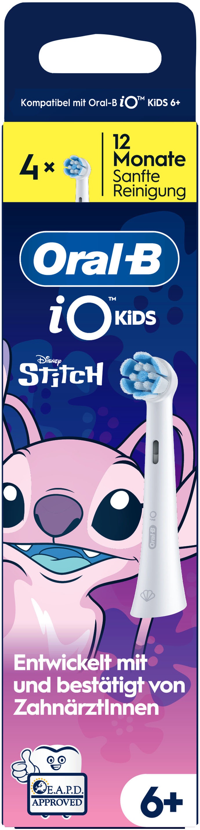 Oral-B Aufsteckbürsten »iO Kids 6+ Disney Stitch« Sanft zu wackeligen Zähnen & Zahnfleisch, ab 6 Jahren, 4 Stück